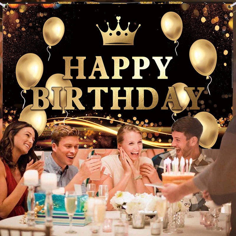 Happy Birthday Backdrop Banner Sign Poster Large Fabric Glitter Balloon Fireworks Sign Birthday Photo Backdrop Background for Birthday Party Decoration