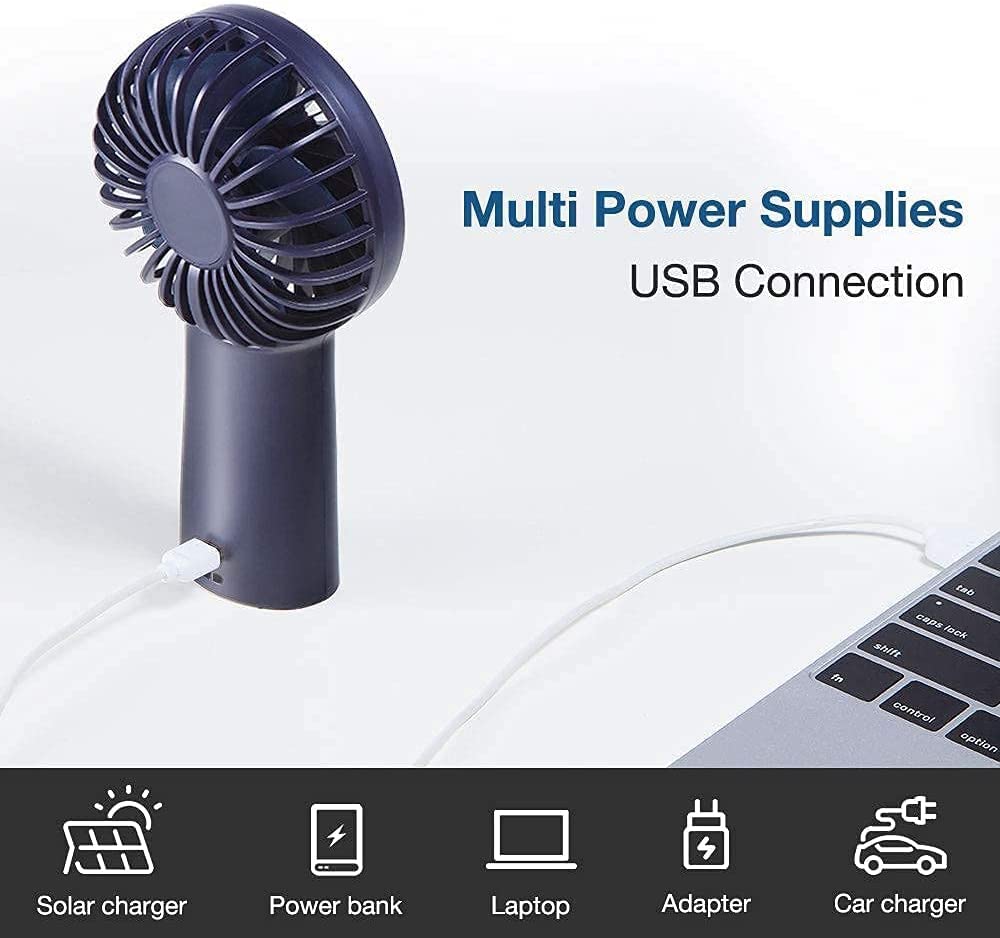 Mini Hand Fan USB Rechargeable with 3 Speeds for Travel Commute Picnic Office Blue