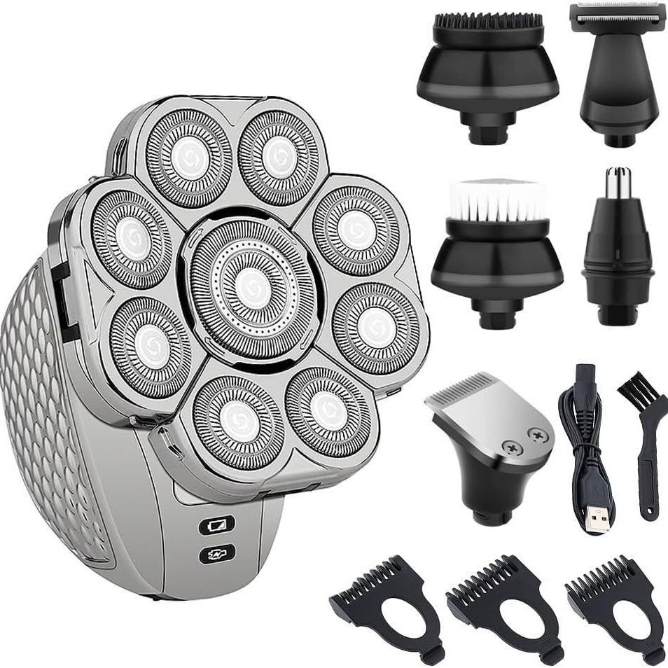 Head Shavers for Bald Men 6 in 1 Mens Bald Head Electric Shaver 9 Blades Floating Heads Beard Nose Ear Hair Trimmer Clipper Facial Brush Rechargeable Razor