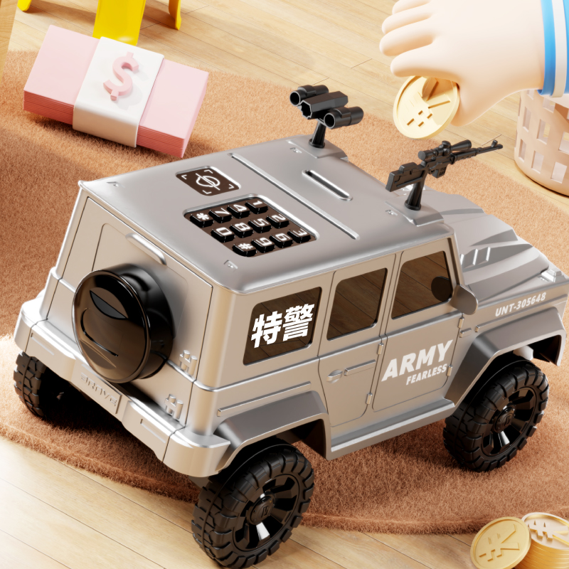 (Black) Face Recognition Police Car Piggy Bank for Kids Electronic Saving Bank Password Cash Pot Safe for Home Saving Pot Child Coin