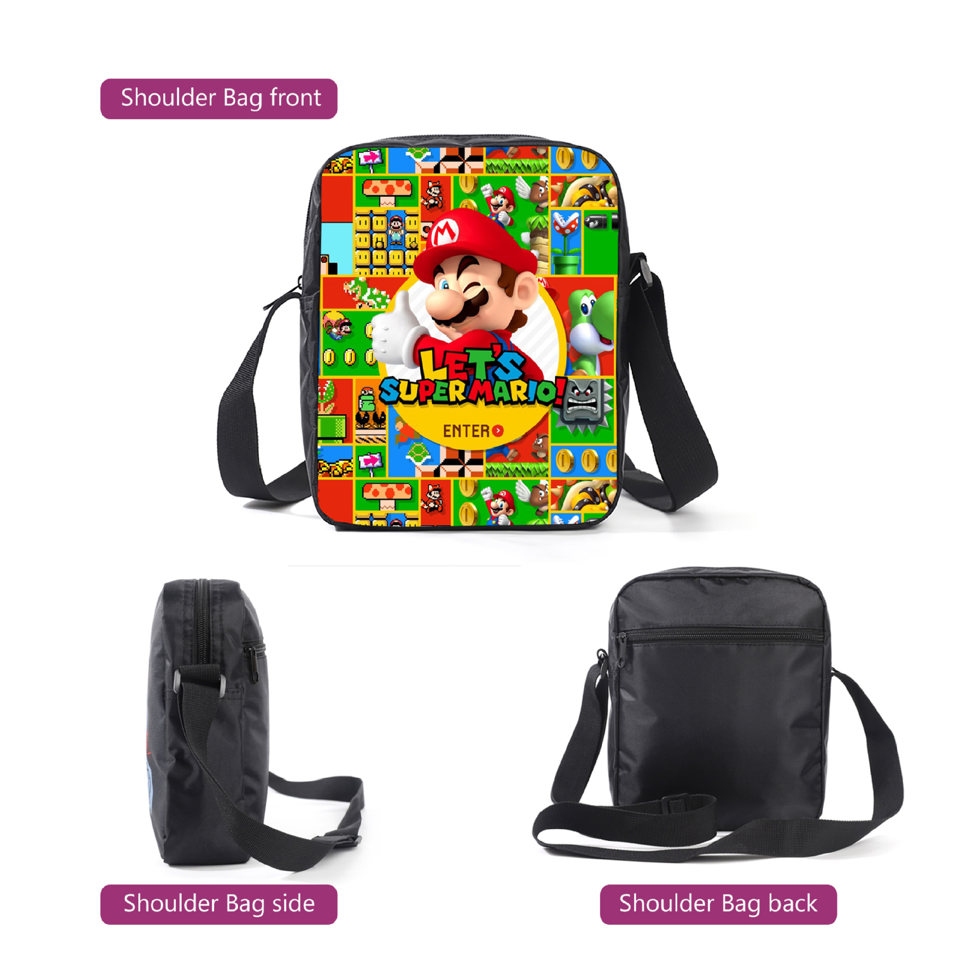 (Pattern 1) Super Mario Bros 3D Printed Childrens School Backpack for Kids High Capacity Travel Rucksacks