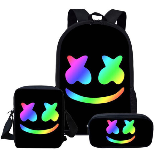 DJ Marshmello Backpack Travel Laptop Bag 3pcs Schoolbag Penbag Bookbag