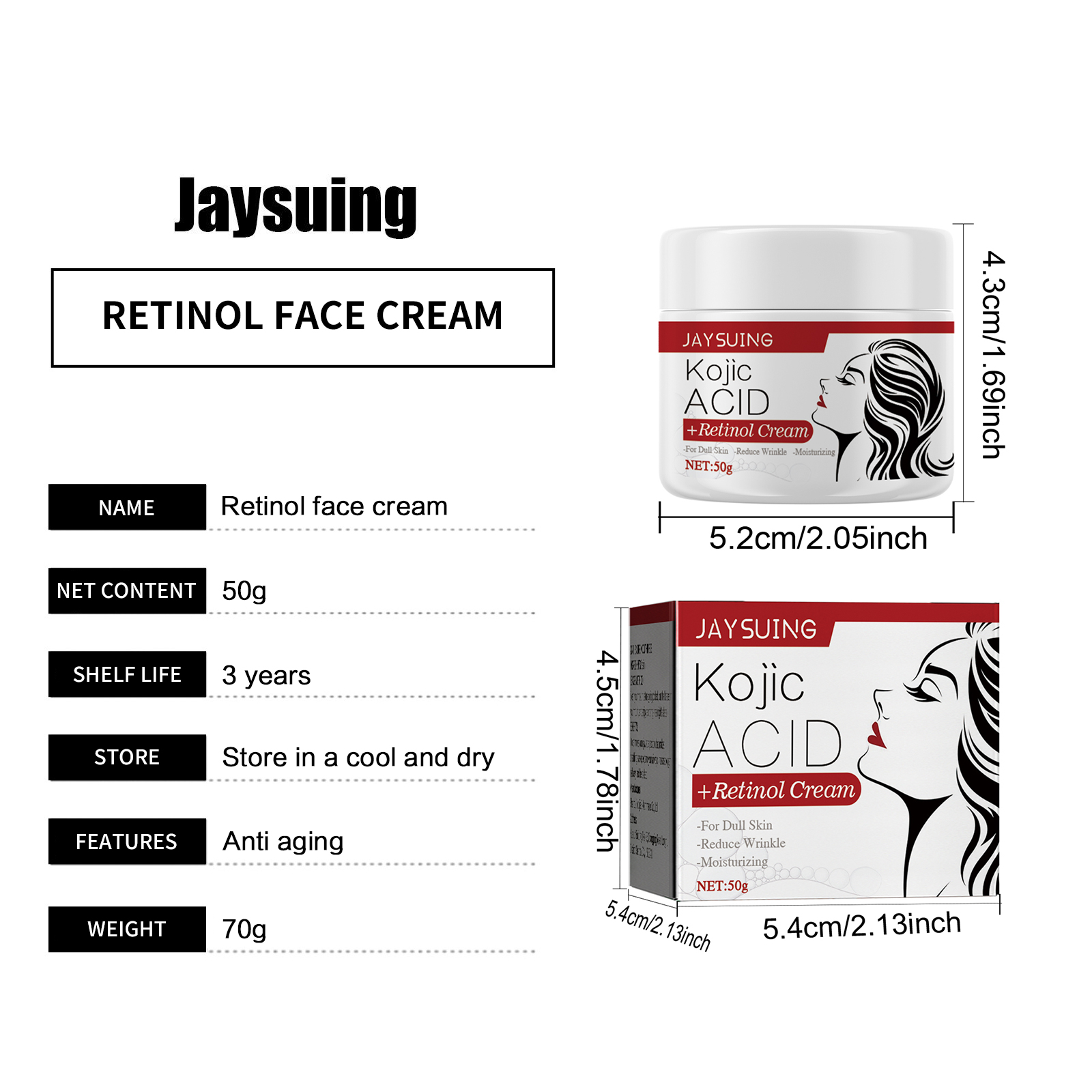 Whitening Face Cream Kojic Acid Dark Spots Corrector Remove Pigment Melanin Anti Wrinkles Aging Firming Moisturizing Nourishing Brightens Repair Skin