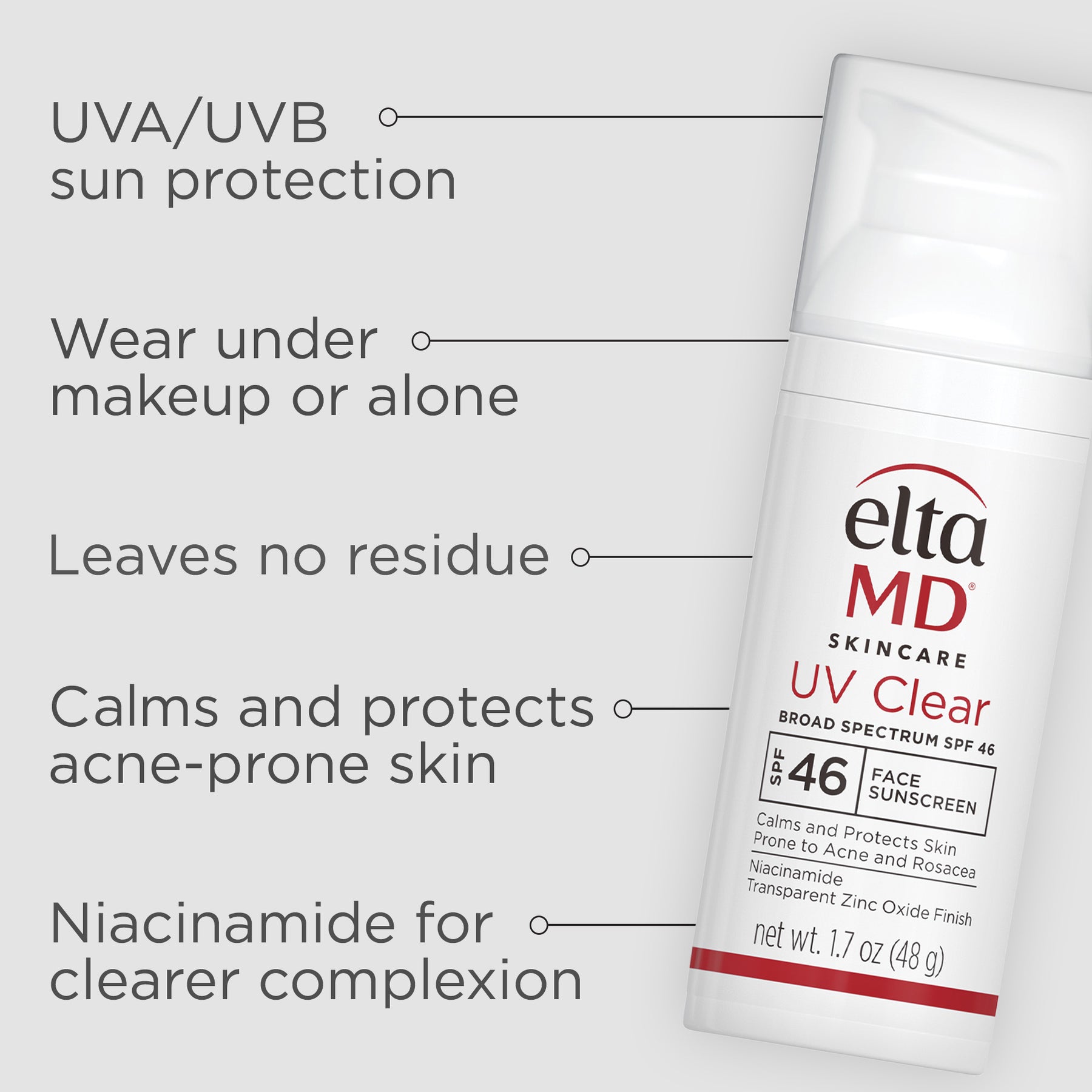 EltaMD UV Clear Facial Sunscreen Spectrum SPF 46. 1.7 oz / 48g
