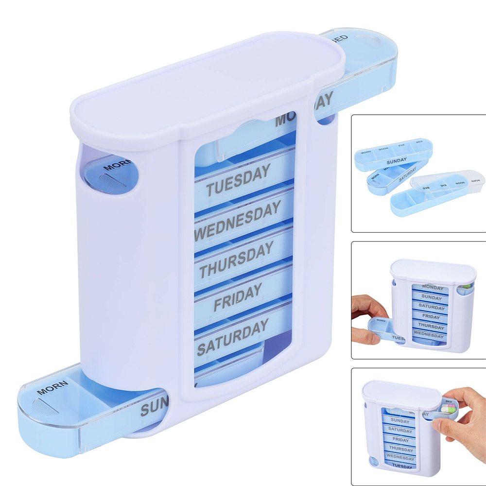 Portable Pill Box Organizer 7 Day Week Tablet Holder Medicine Tablet Drug Holder Storage Box Pillbox Case Organizer Container Splitters Pharmacy Pill Case