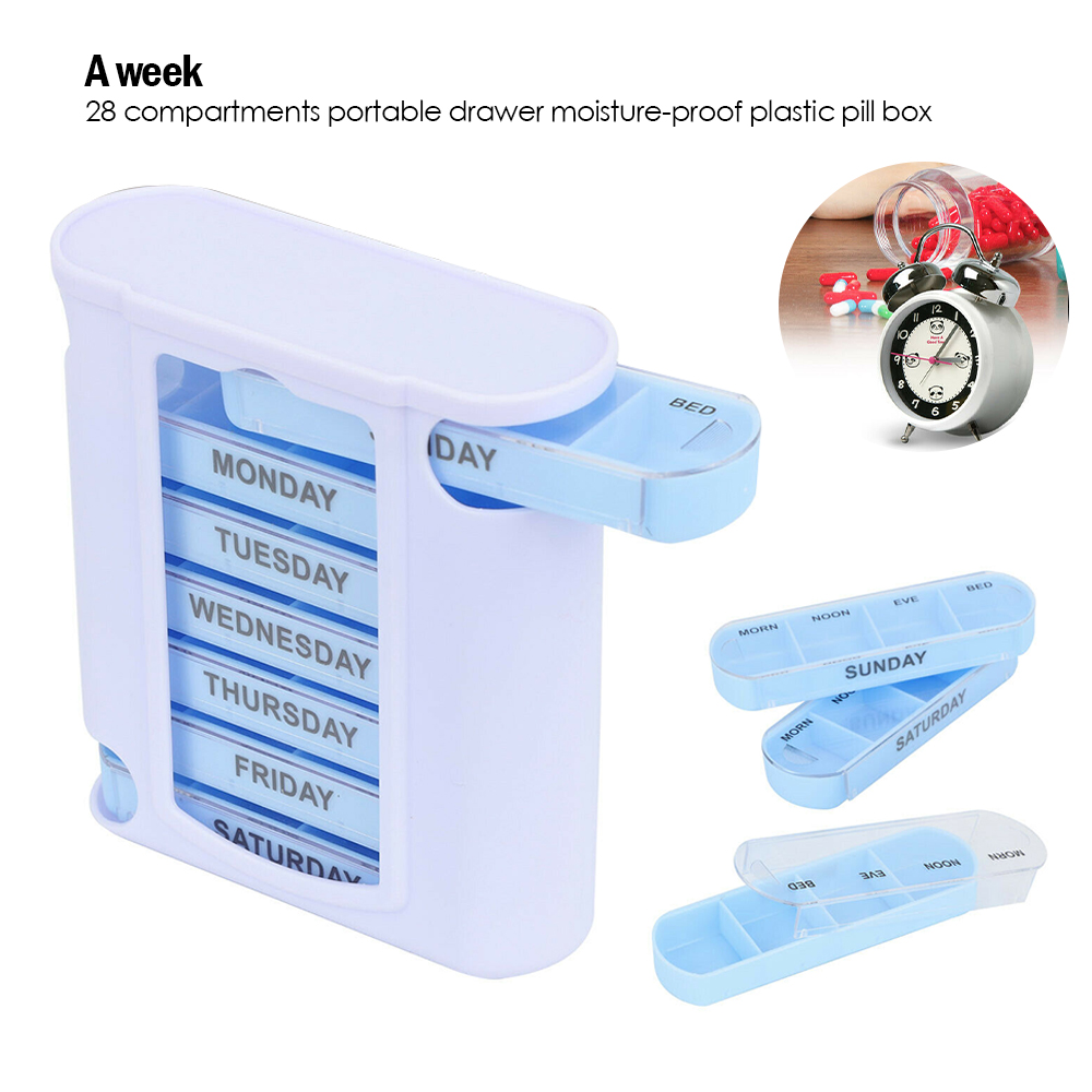 Portable Pill Box Organizer 7 Day Week Tablet Holder Medicine Tablet Drug Holder Storage Box Pillbox Case Organizer Container Splitters Pharmacy Pill Case
