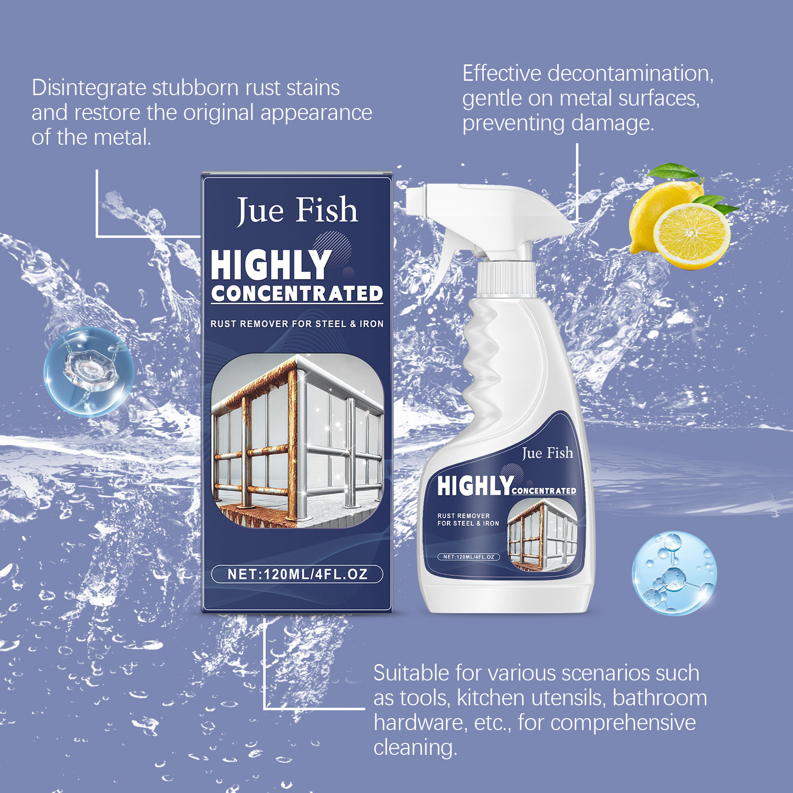 Heavy-Duty Metal Rust Remover Powerful Metal Rust Remover Car Maintenance Dissolver Fast Rust Removal 1/2/3pcs ﻿