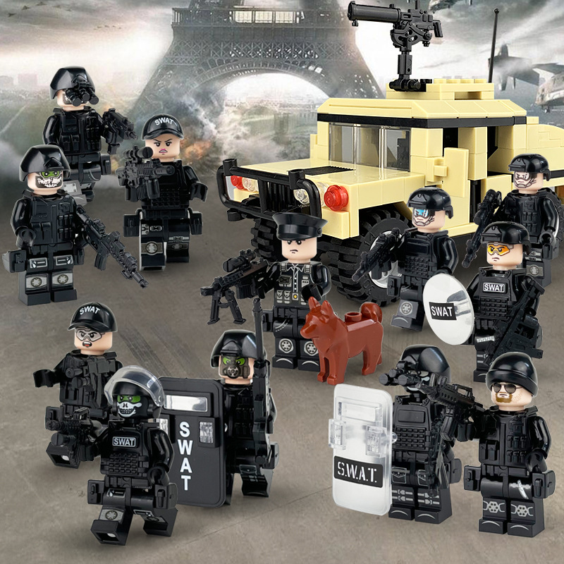(Police~D) ﻿ Military SWAT Battle Building Brick Collectible Series Toy Police Car Special Police Kit Mini Figure Great Gift for Kids