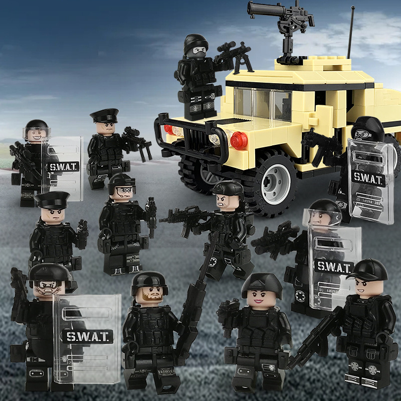 (Police~D) ﻿ Military SWAT Battle Building Brick Collectible Series Toy Police Car Special Police Kit Mini Figure Great Gift for Kids