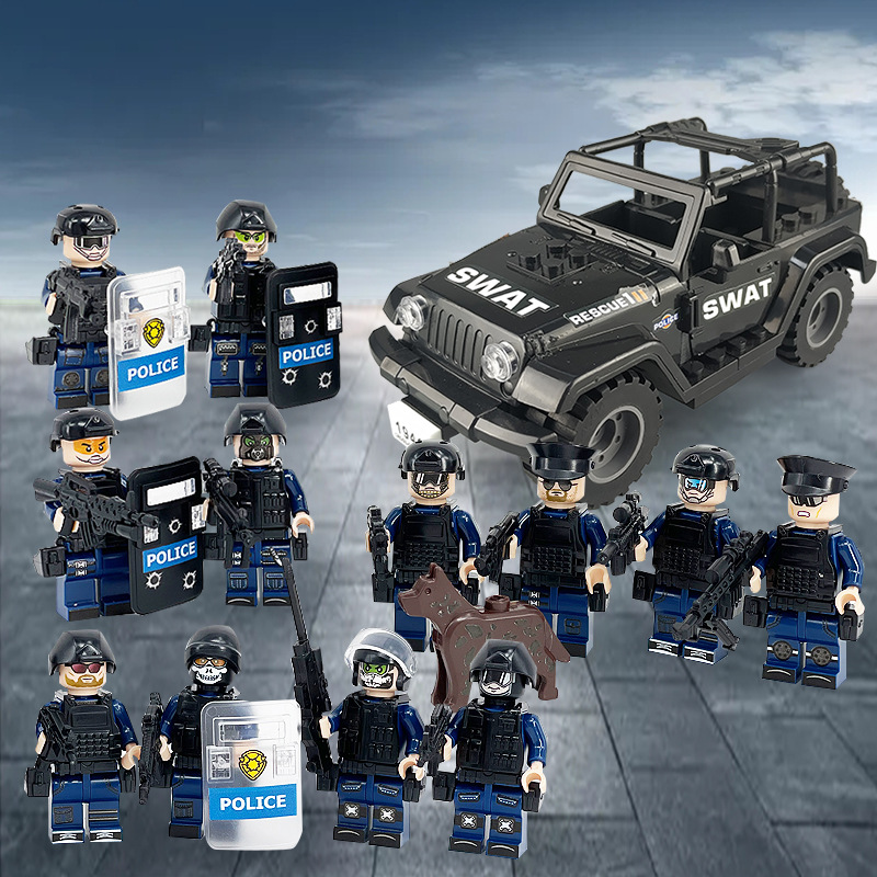 (Police~D) ﻿ Military SWAT Battle Building Brick Collectible Series Toy Police Car Special Police Kit Mini Figure Great Gift for Kids