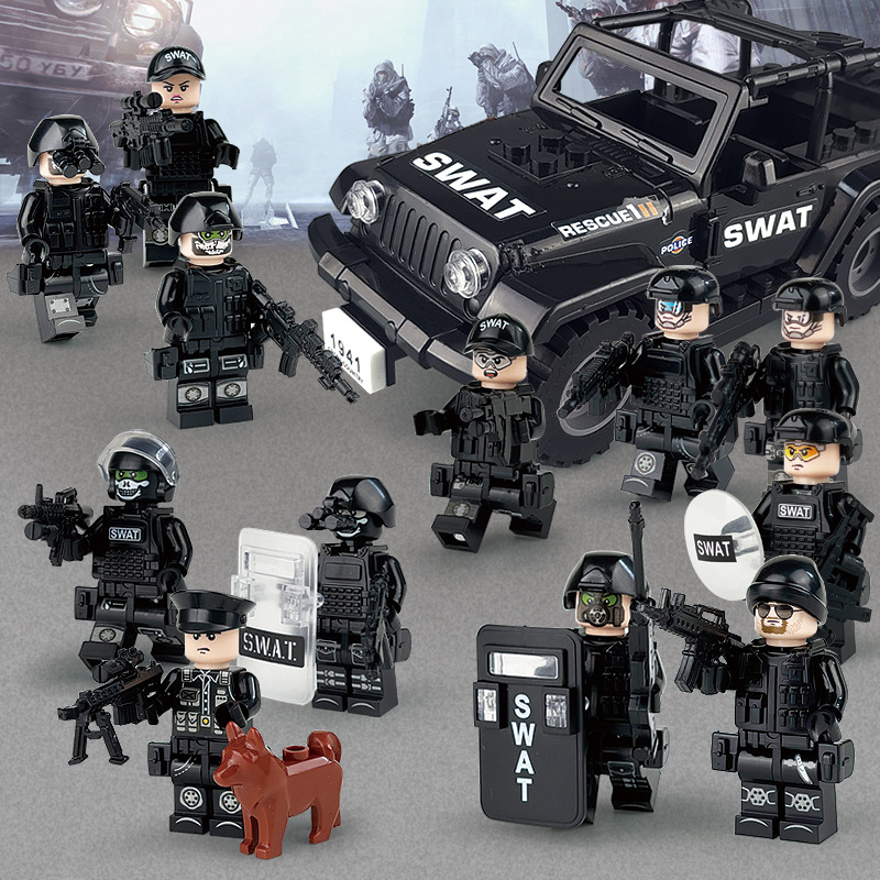 (Police~D) ﻿ Military SWAT Battle Building Brick Collectible Series Toy Police Car Special Police Kit Mini Figure Great Gift for Kids
