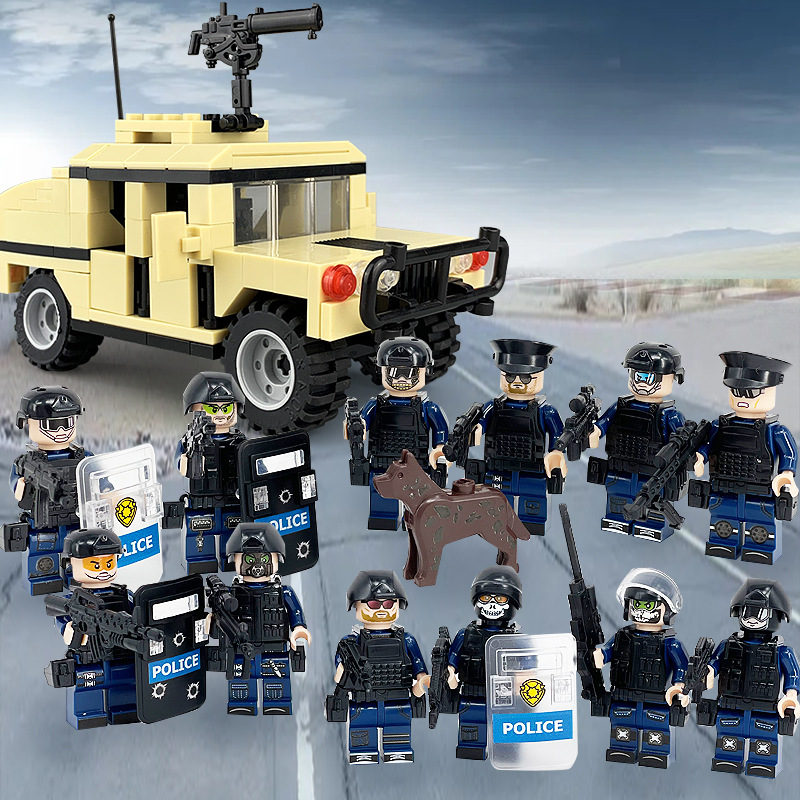 (Police~D) ﻿ Military SWAT Battle Building Brick Collectible Series Toy Police Car Special Police Kit Mini Figure Great Gift for Kids