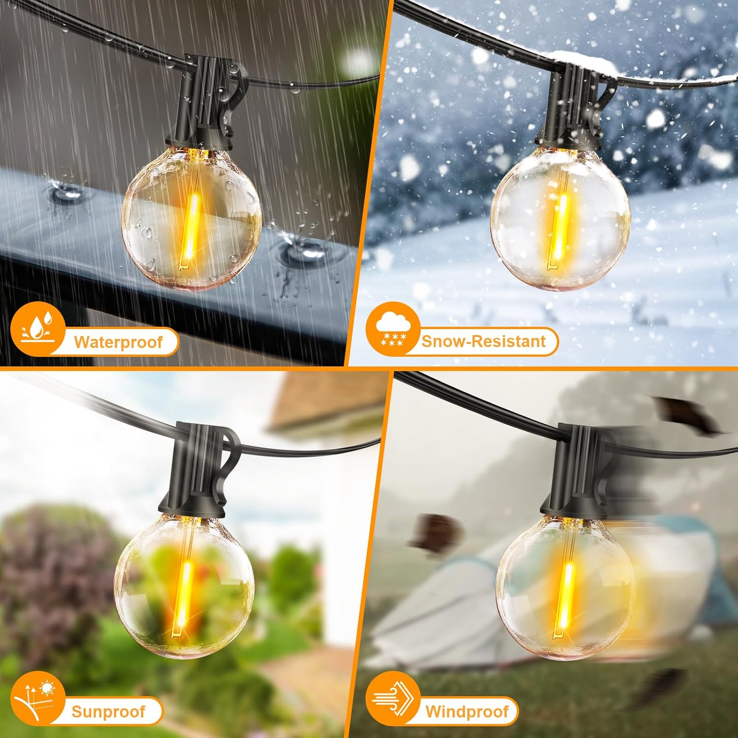 (15m) Solar String Festoon Lights Outdoor - Remote Control 15M 49.2ft USB Rechargeable IP44 Waterproof LED Garden Lights Weatherproof Solar Powered Outside Light 