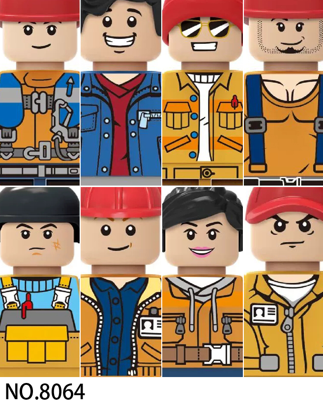 (Style D) City Profession Workers Mini Figures Building Blocks Doctor Nurse Patient Firefighter Painter Police Astronaut Farmer Bricks Toys