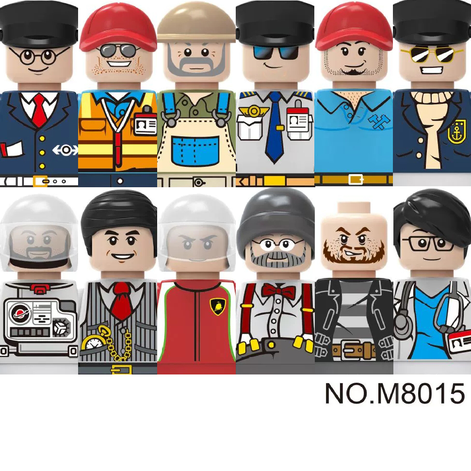 (Style D) City Profession Workers Mini Figures Building Blocks Doctor Nurse Patient Firefighter Painter Police Astronaut Farmer Bricks Toys