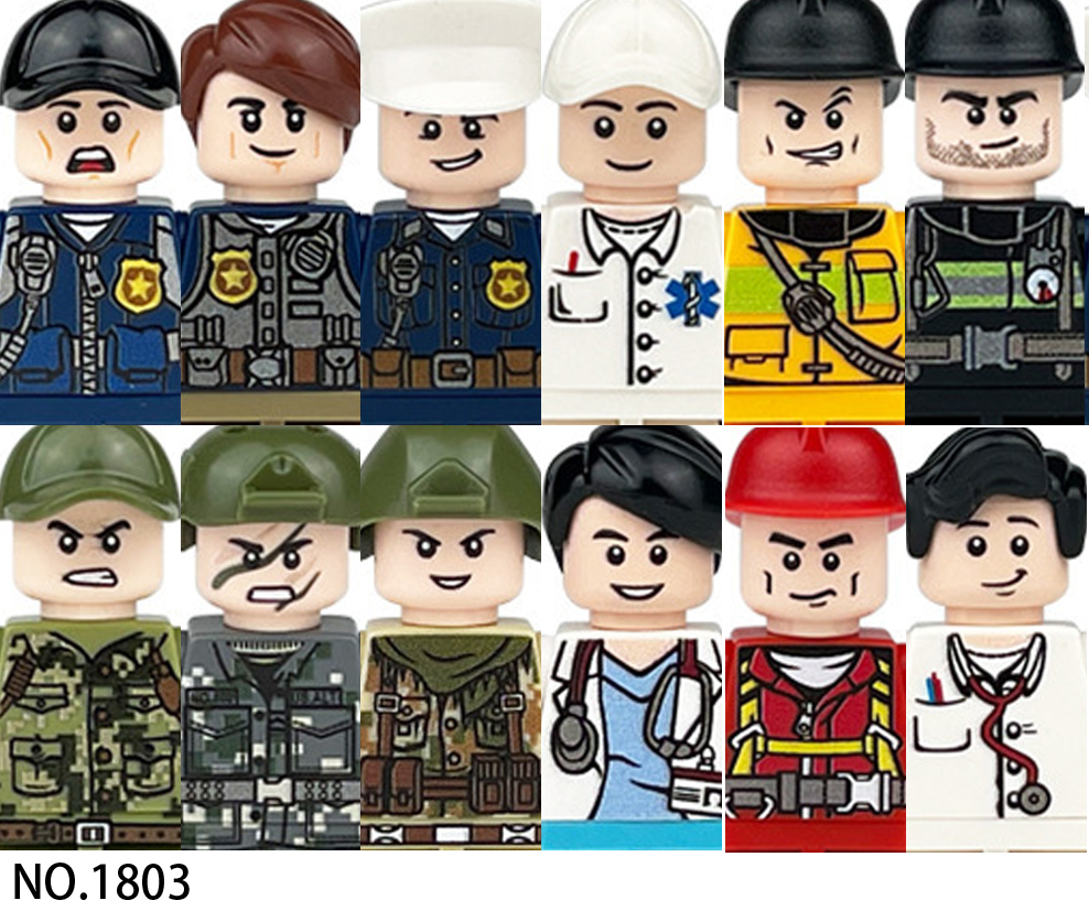 (Style D) City Profession Workers Mini Figures Building Blocks Doctor Nurse Patient Firefighter Painter Police Astronaut Farmer Bricks Toys