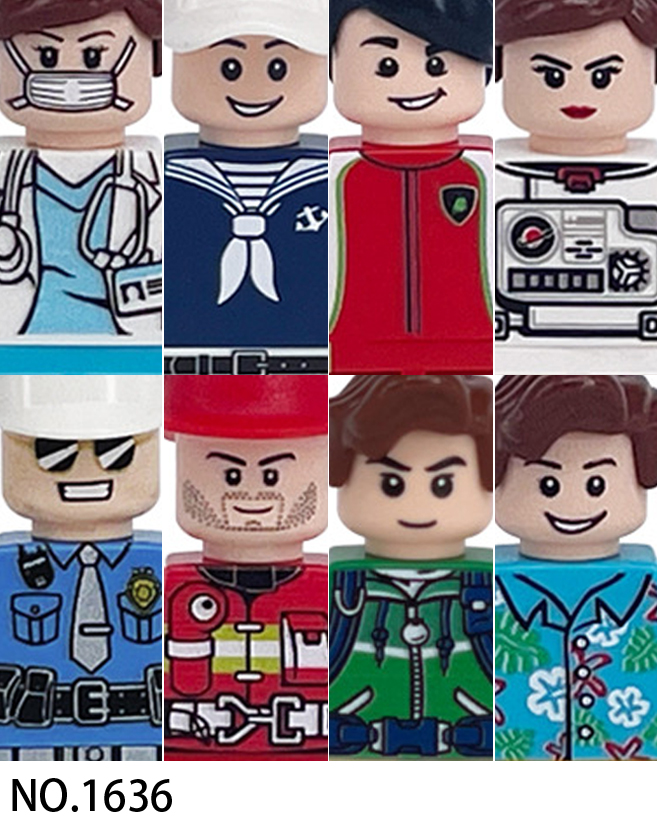 (Style D) City Profession Workers Mini Figures Building Blocks Doctor Nurse Patient Firefighter Painter Police Astronaut Farmer Bricks Toys