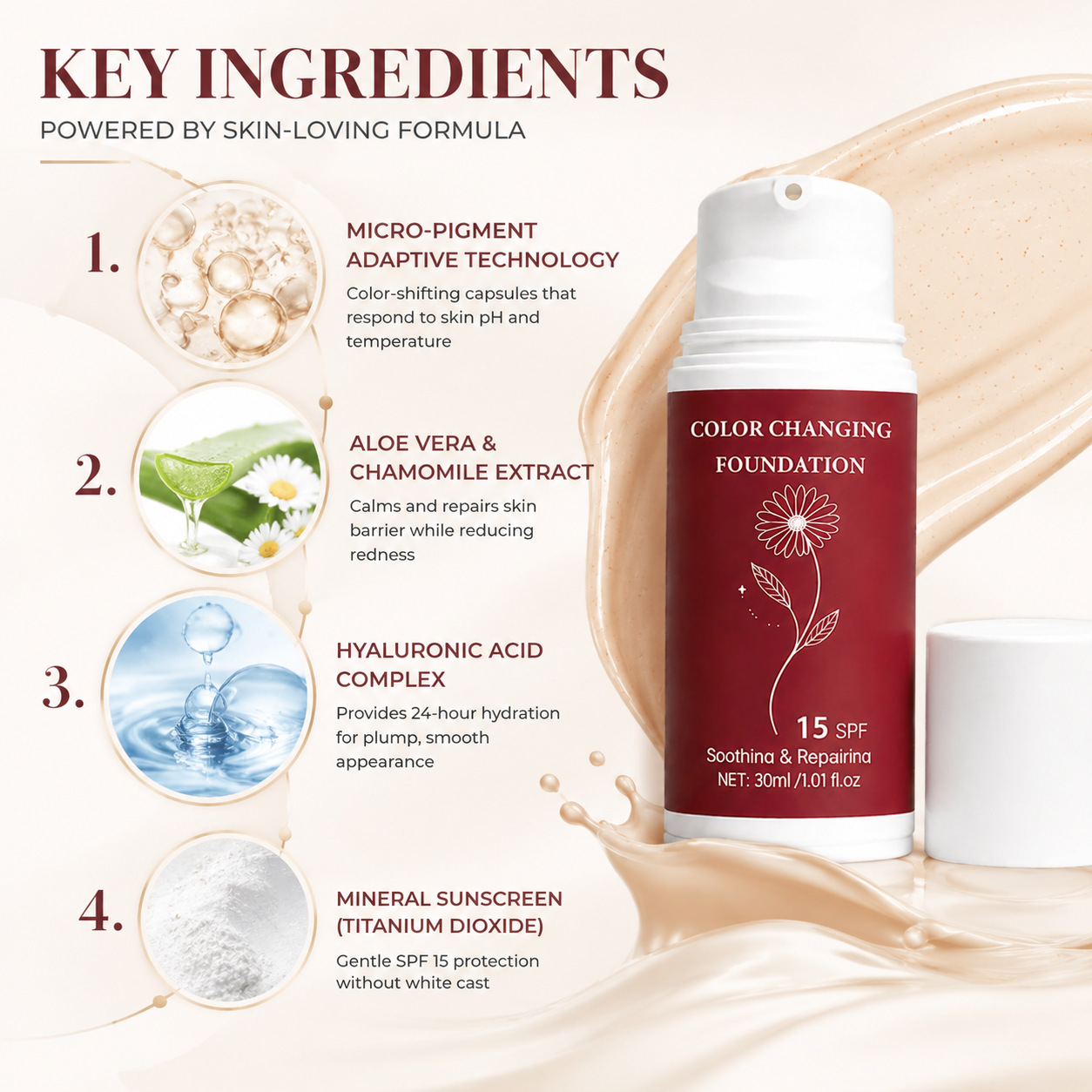 Smart Color Adapting Foundation Fluid Self Adjusting Tone for Natural Radiant Finish Home Use Natural 30ml