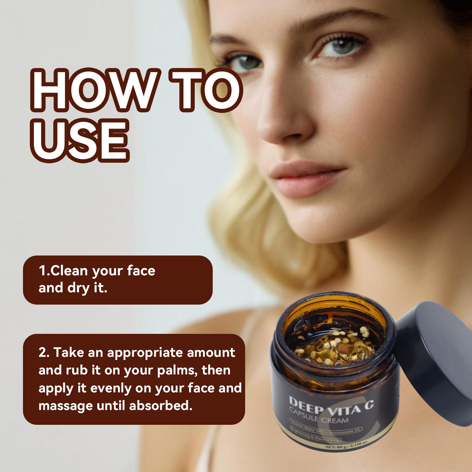 Vitamin C Face Cream Moisturising Anti Wrinkle Firming Anti Ageing Skin Care for Daily Home Use Natural