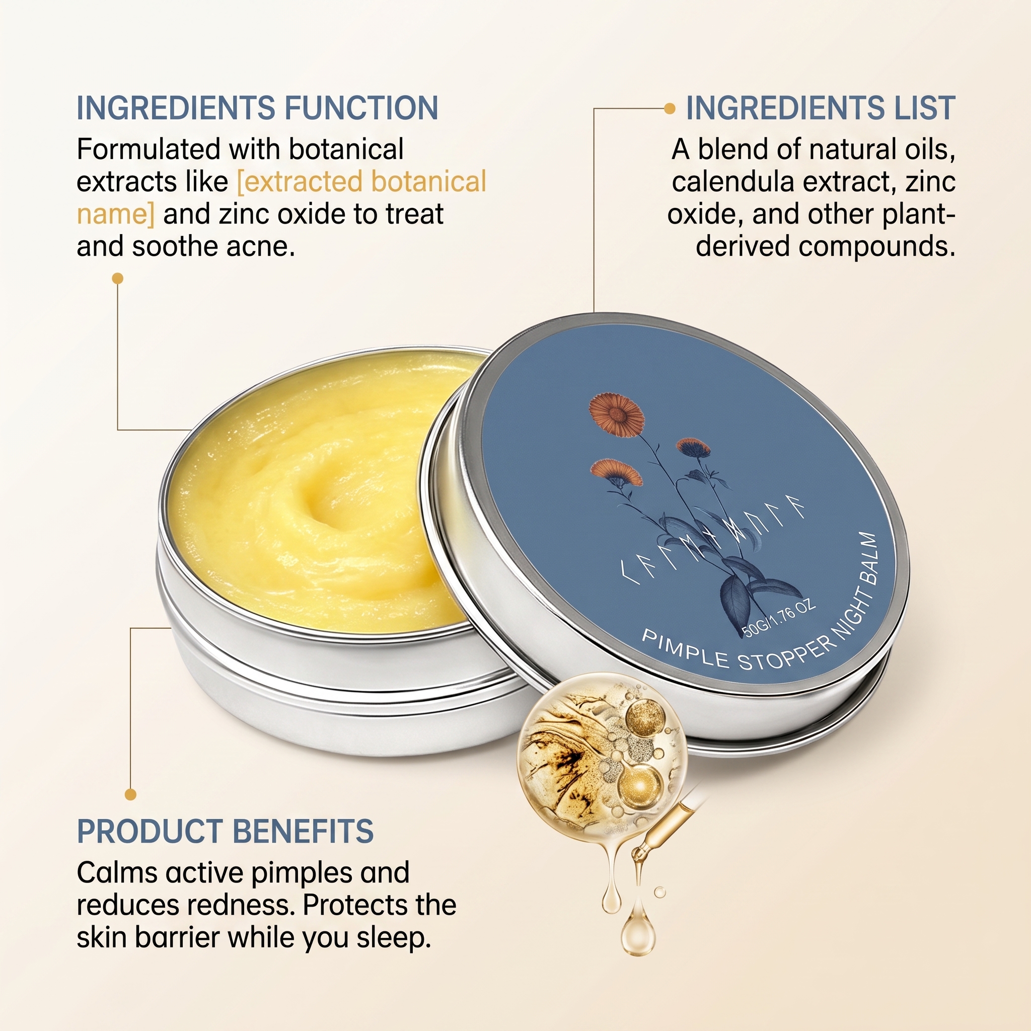 Night Skin Care Ointment Mild Moisturizing Hydrating Refreshing Cozy Portable Facial Acne Daily Skin Treatment