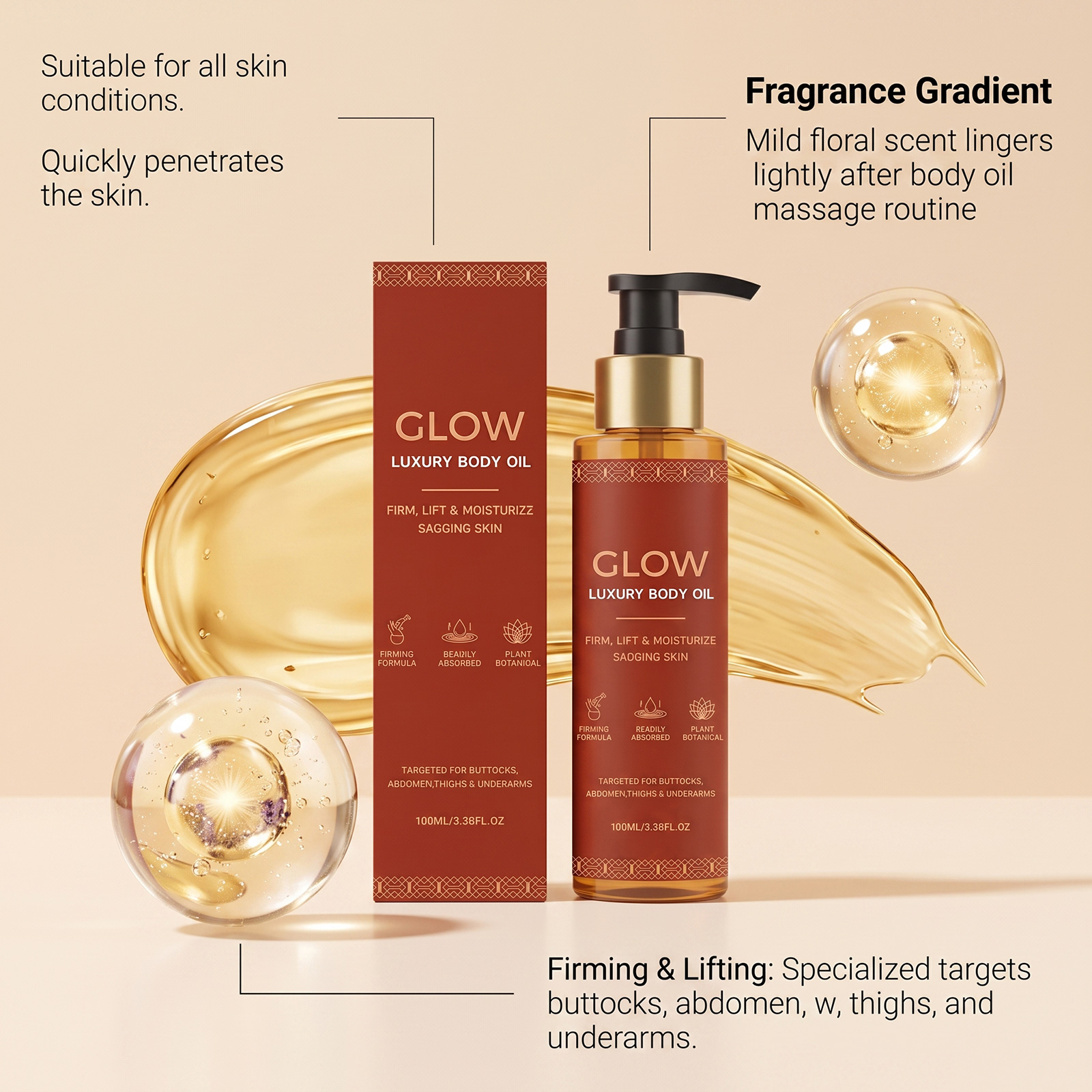 Brightening Body Oil Soft Light Smooth Shiny Fresh Hydrating Quick Absorb Non Sticky Care Skin Whole Body