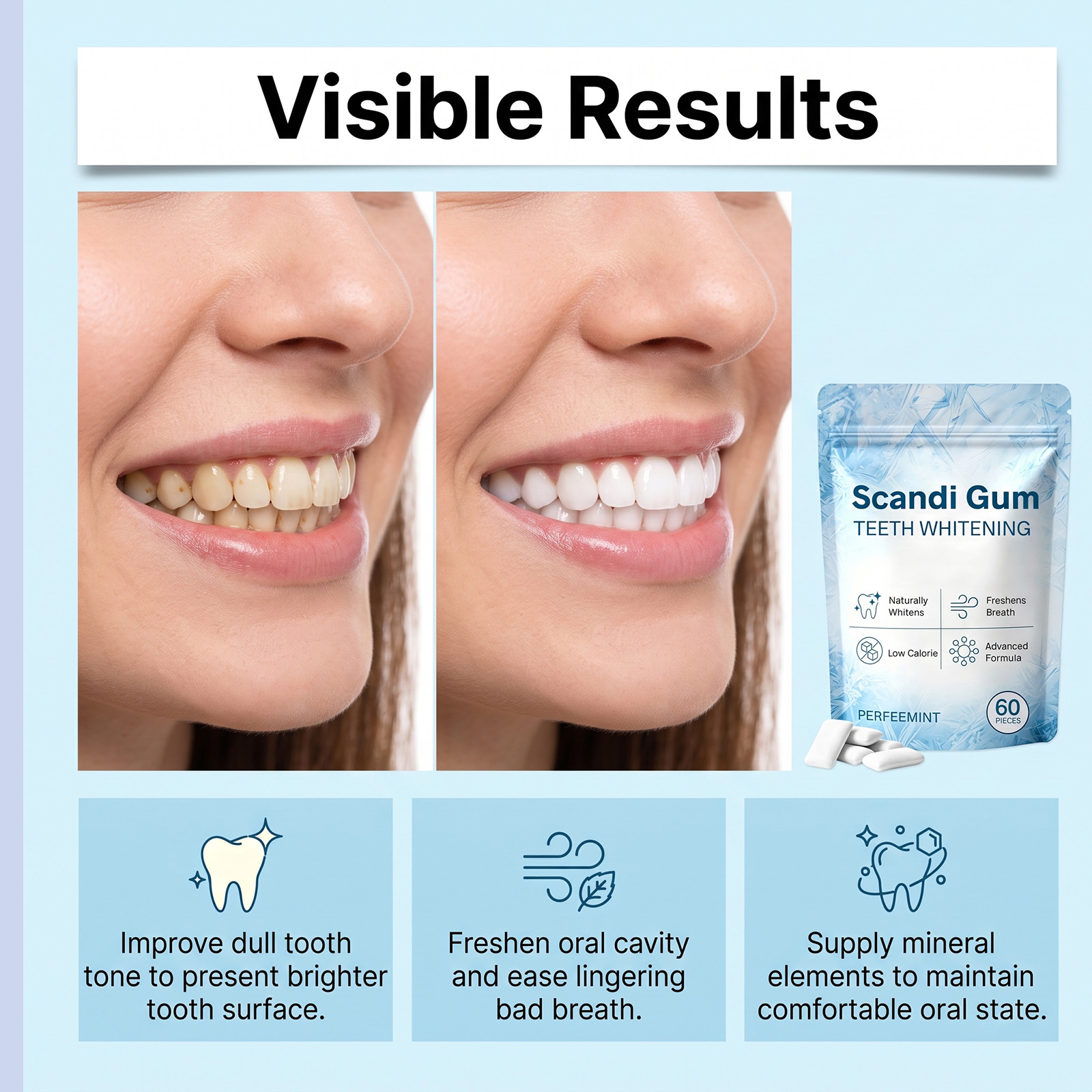 Refreshing Bright Clean Chewing Gum Fresh Teeth Protection Mild Care Daily Clean Mouth Improve Tooth Breath