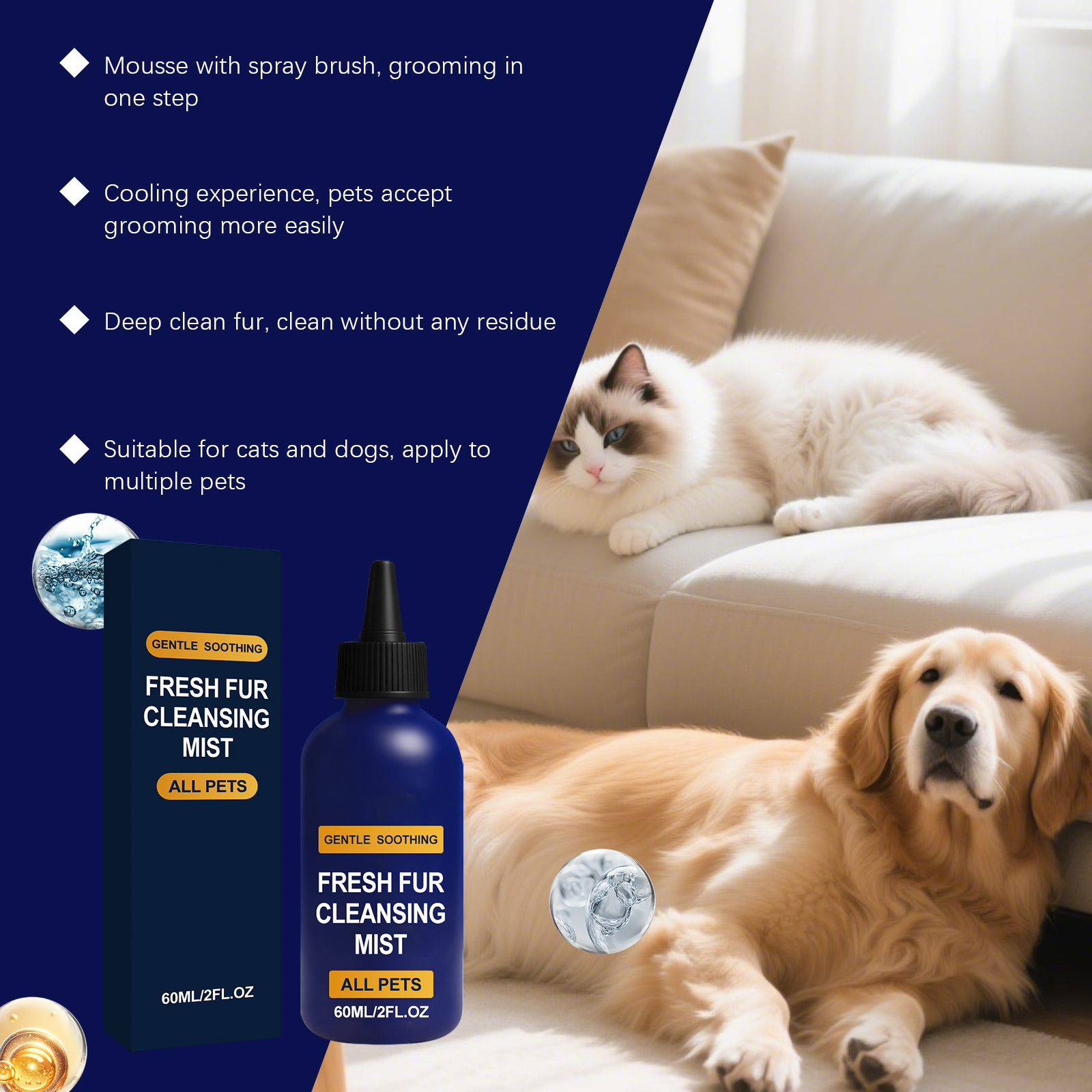 Pet Hair Cleansing Liquid Daily Cleaning Fluffy Soft Tangle Free Comfortable Refreshing Care For Cats And Dogs