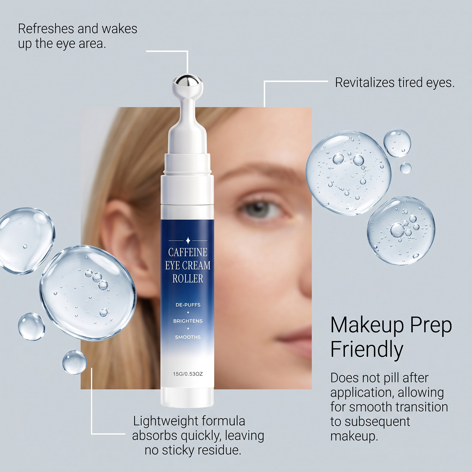 Caffeine Rolling Eye Cream Daily Eye Moisturizing Hydrating Gentle Massage Delicate Skin Care