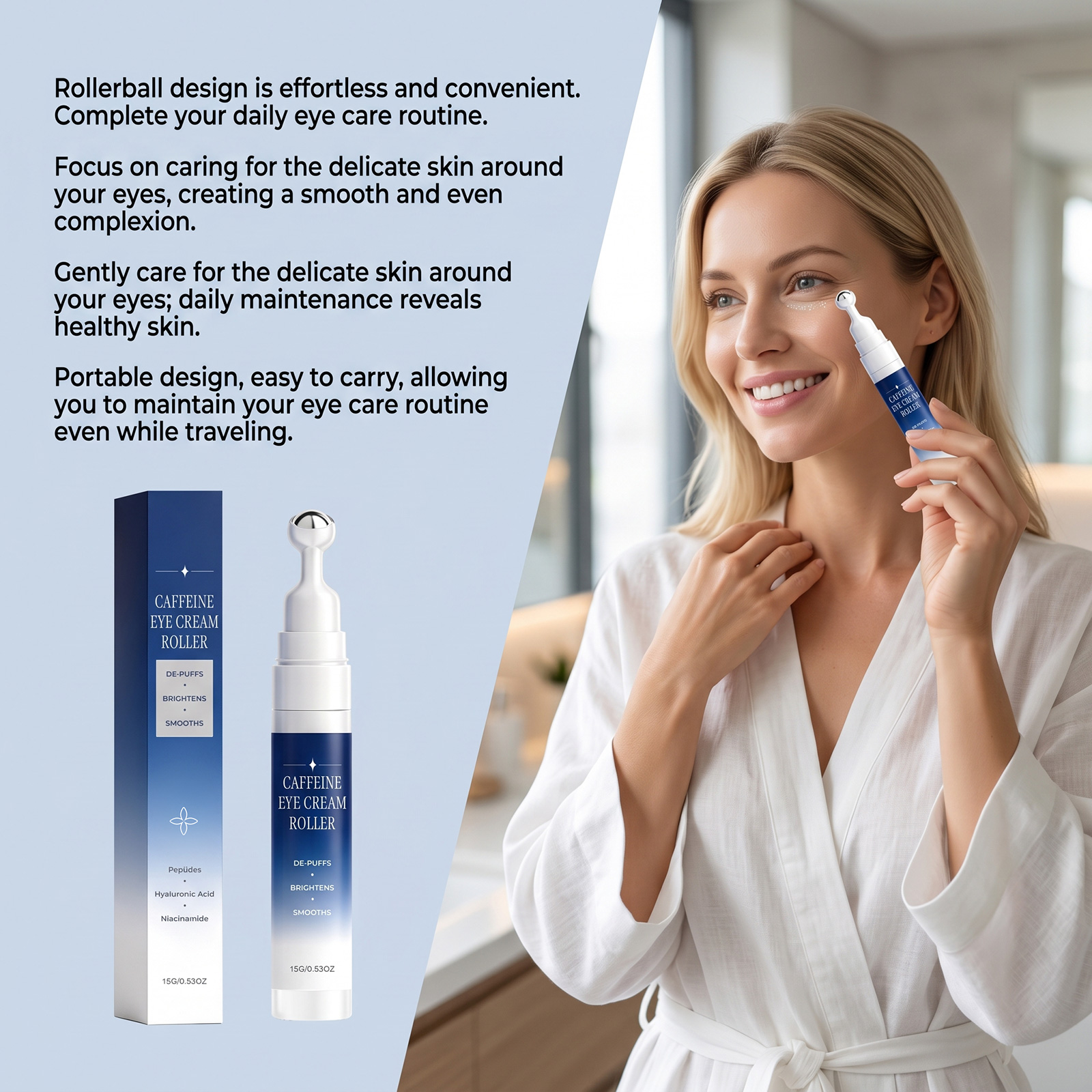 Caffeine Rolling Eye Cream Daily Eye Moisturizing Hydrating Gentle Massage Delicate Skin Care