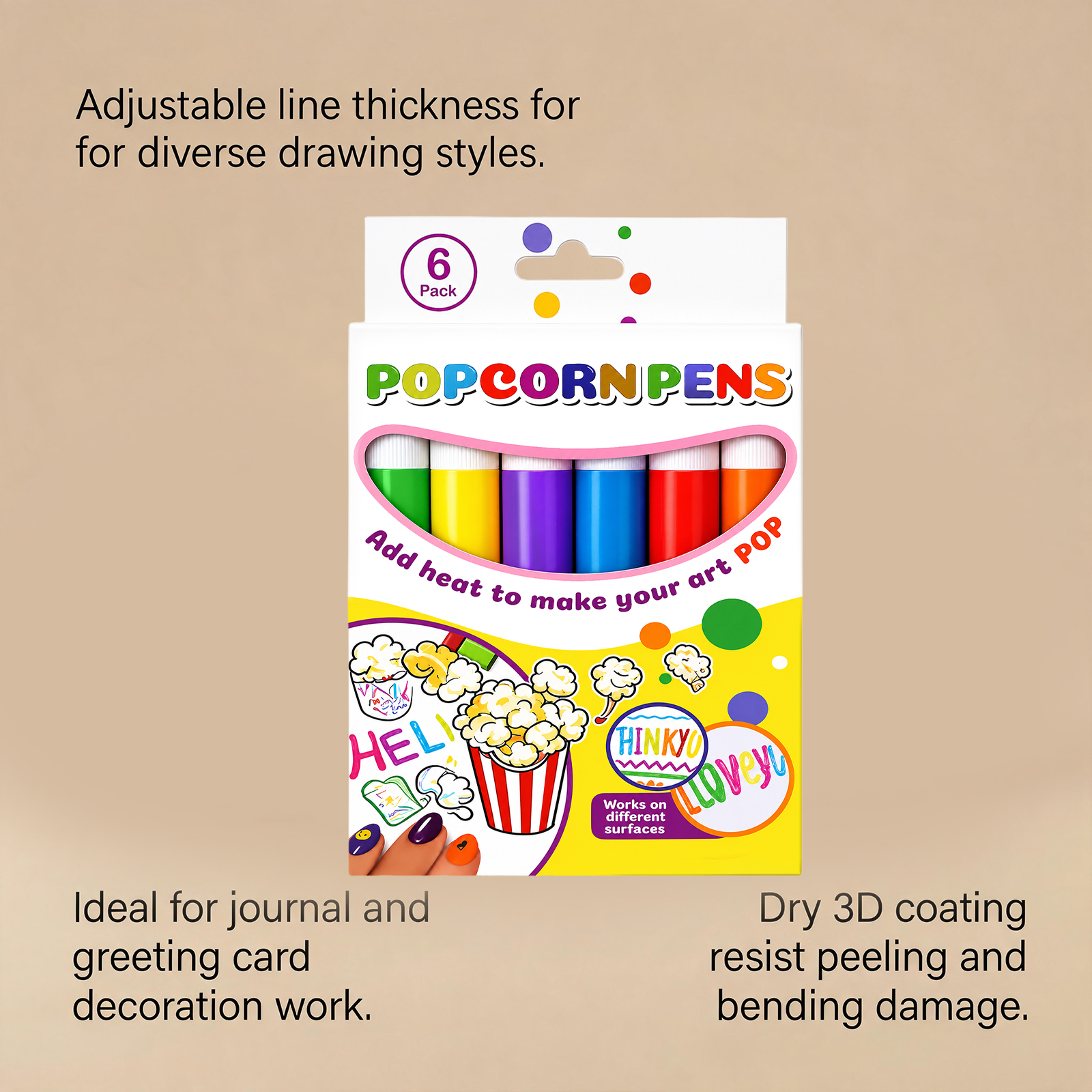 Popcorn Pen Three Dimensional Bubble Multi Color Creation Multi Surface Draw Not Easy Fall Off Smooth Ink Output Creative Toy