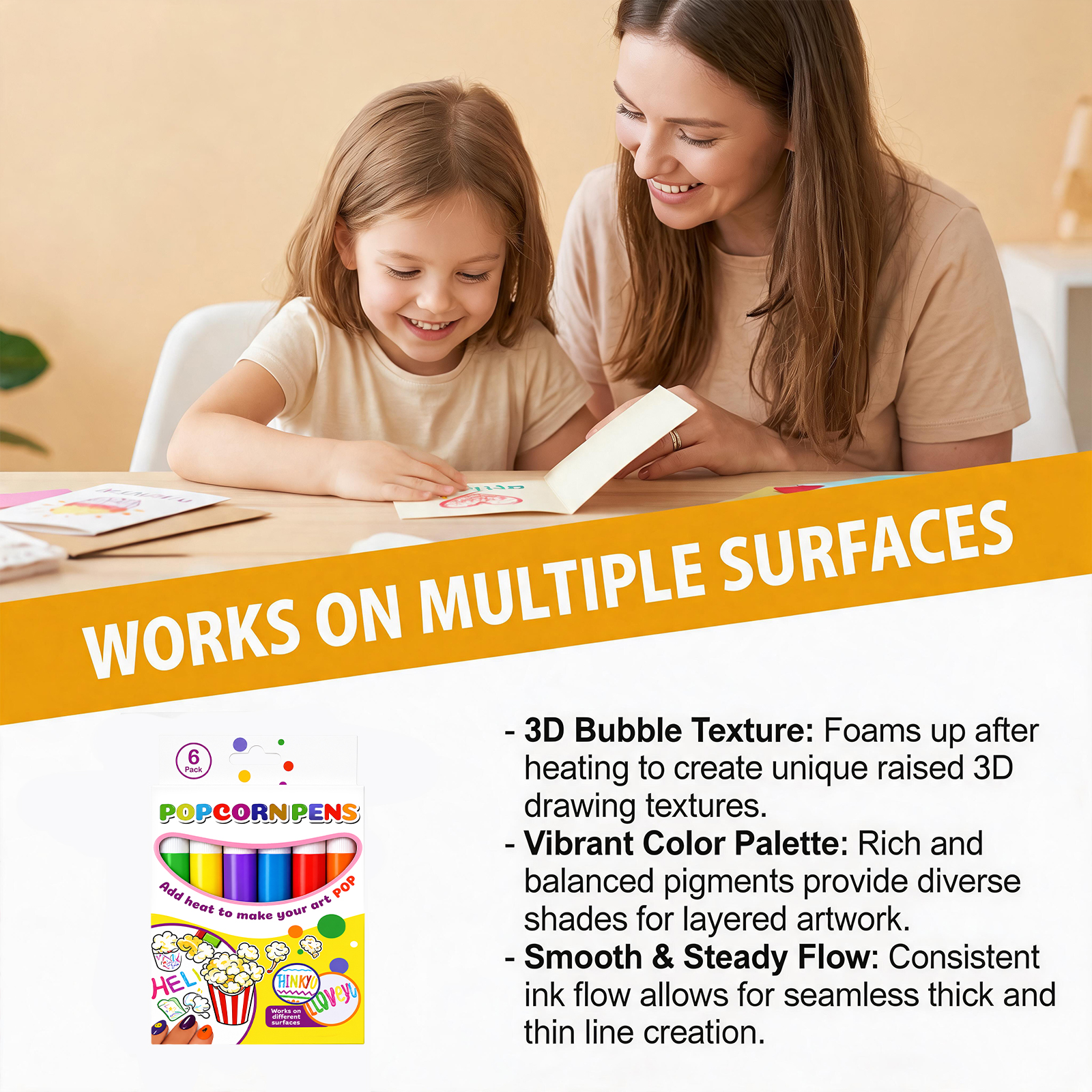 Popcorn Pen Three Dimensional Bubble Multi Color Creation Multi Surface Draw Not Easy Fall Off Smooth Ink Output Creative Toy