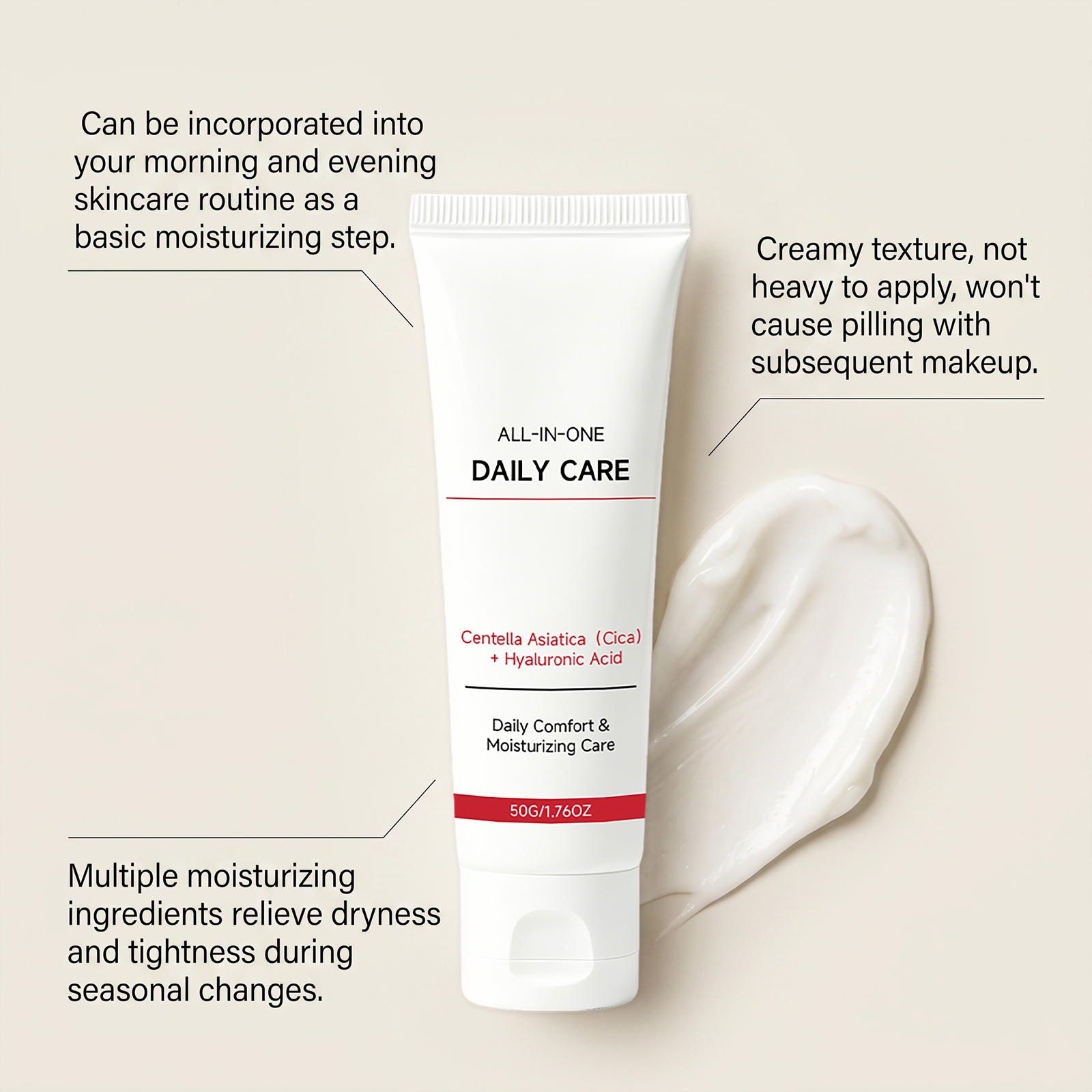 Centella Moisturizing Cream Plant Extract Silky Light Texture Facial Skin Delicate Elastic Care Cream