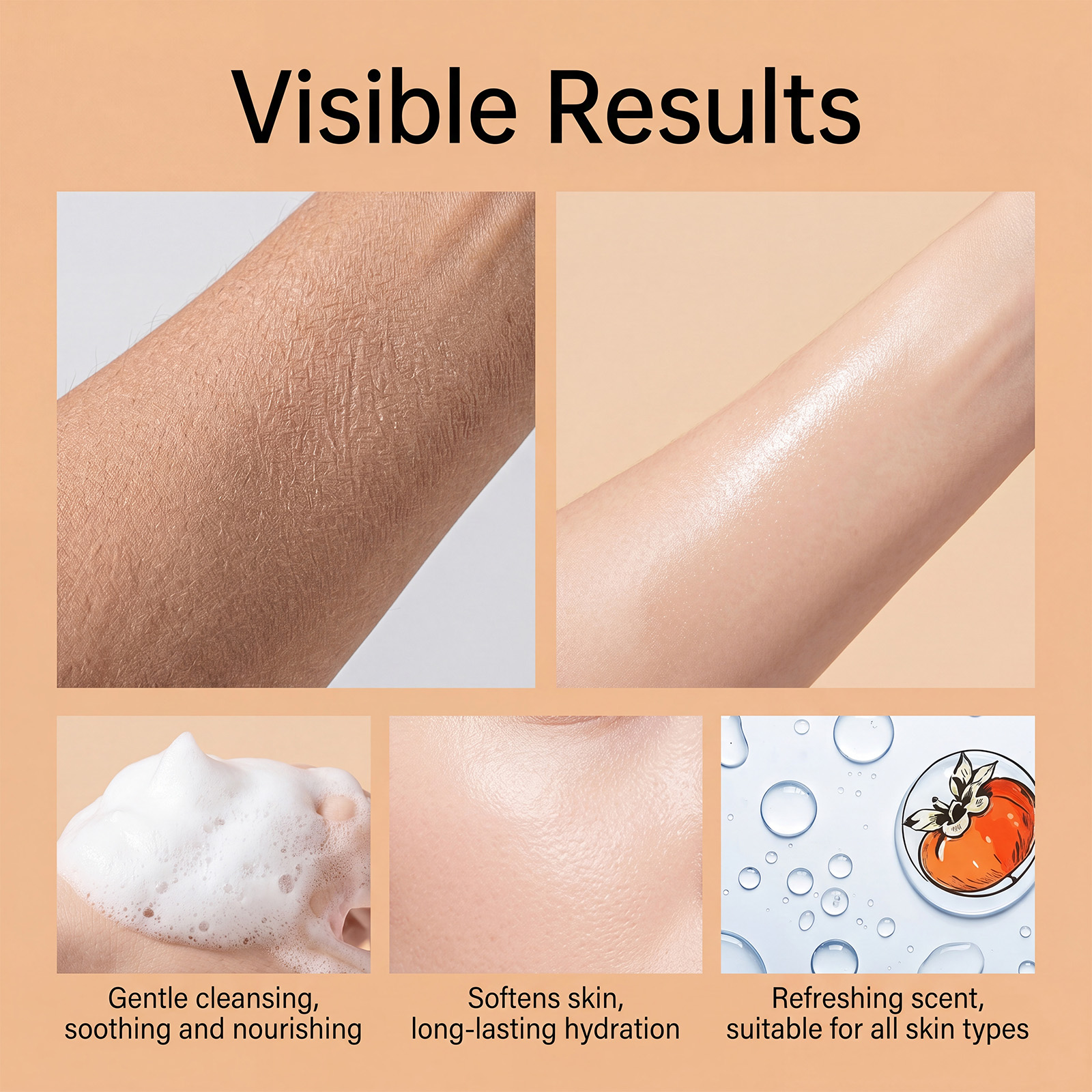 Persimmon Refreshing Body Wash Gently Protects Cleanses Skin Fresh Fragrance Soft Moisturizes Nonsticky
