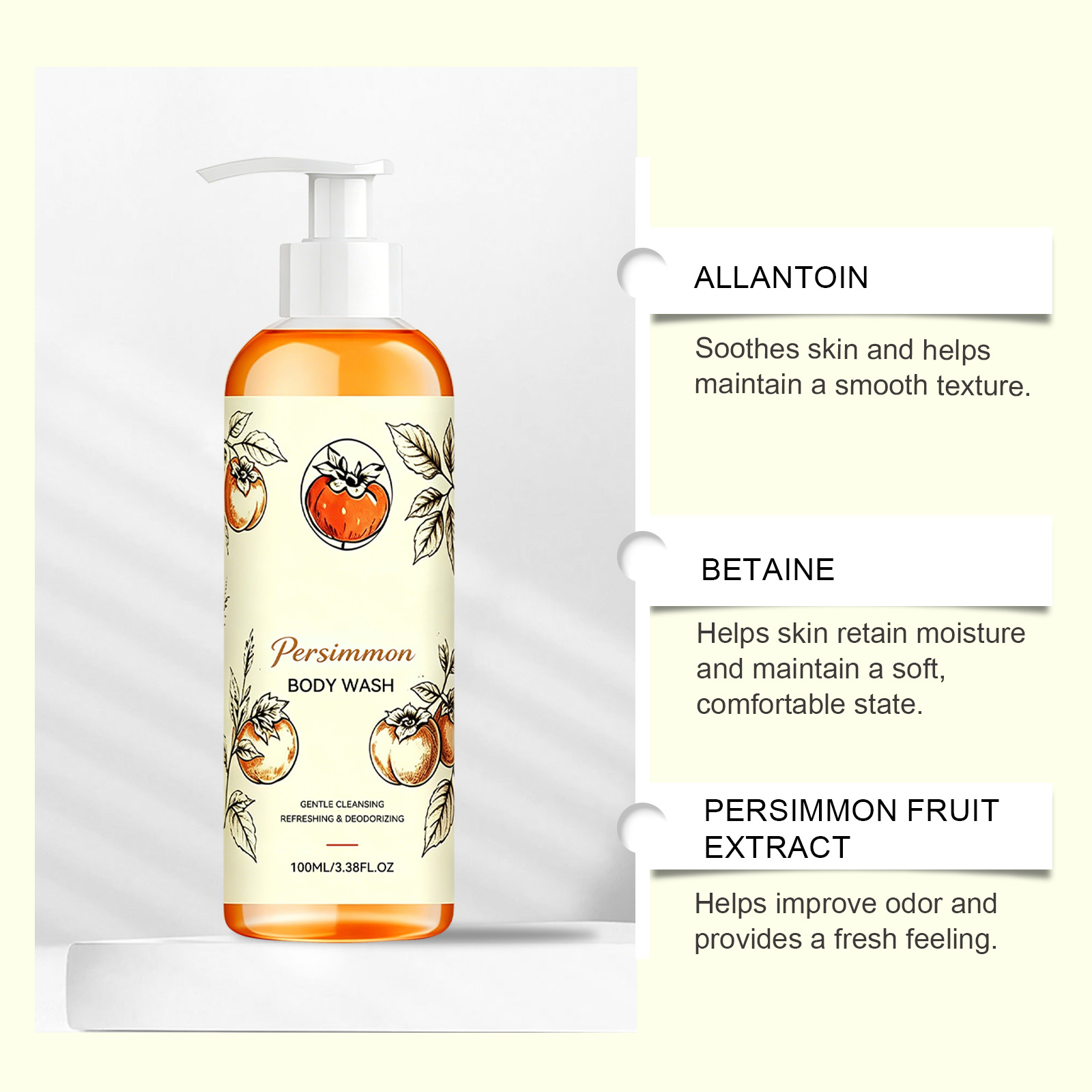 Persimmon Refreshing Body Wash Gently Protects Cleanses Skin Fresh Fragrance Soft Moisturizes Nonsticky