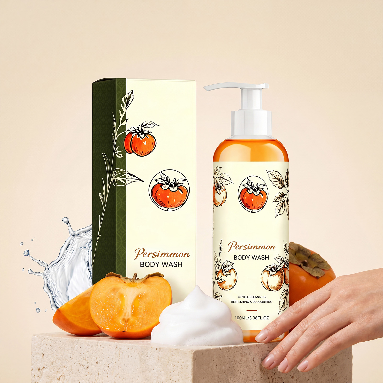 Persimmon Refreshing Body Wash Gently Protects Cleanses Skin Fresh Fragrance Soft Moisturizes Nonsticky