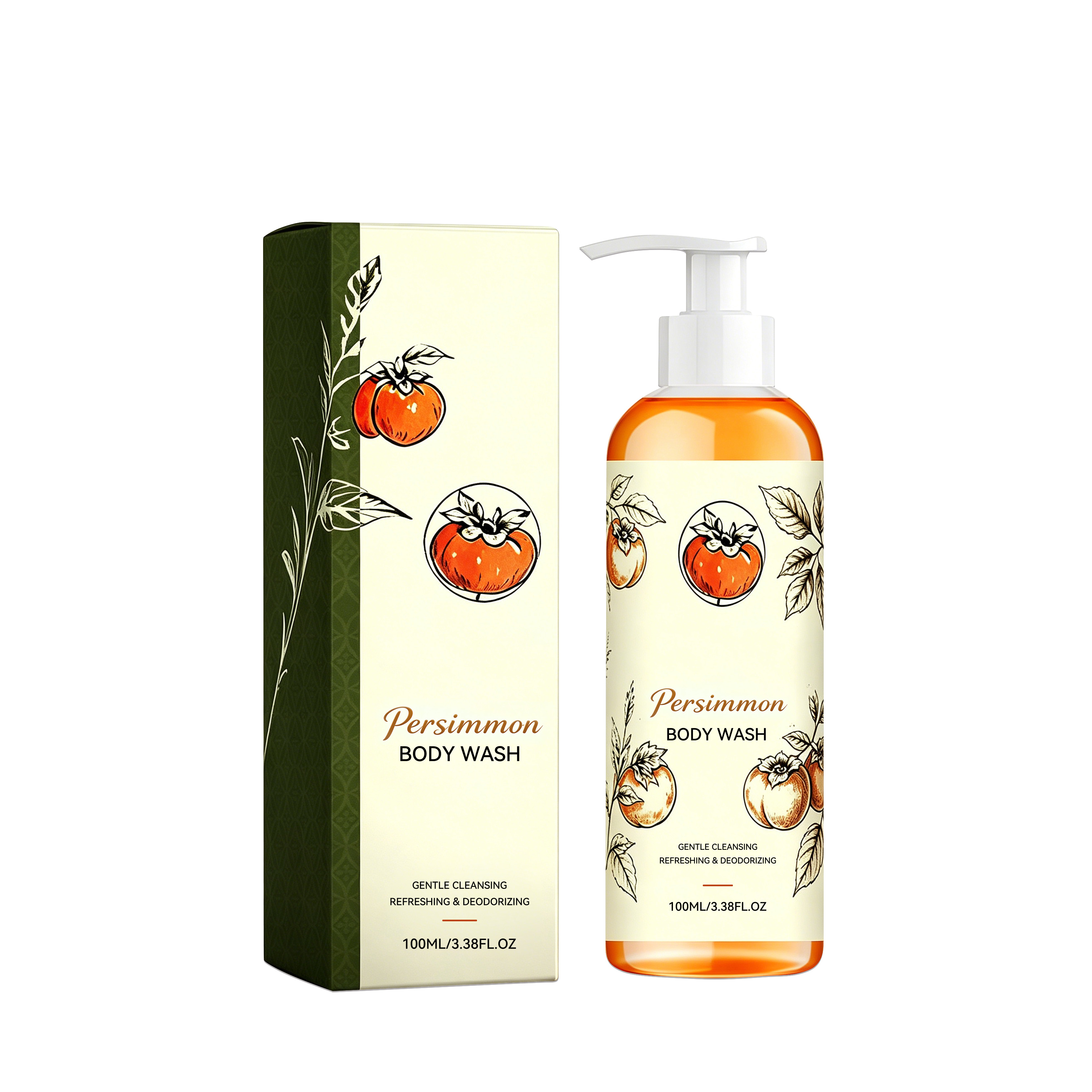 Persimmon Refreshing Body Wash Gently Protects Cleanses Skin Fresh Fragrance Soft Moisturizes Nonsticky