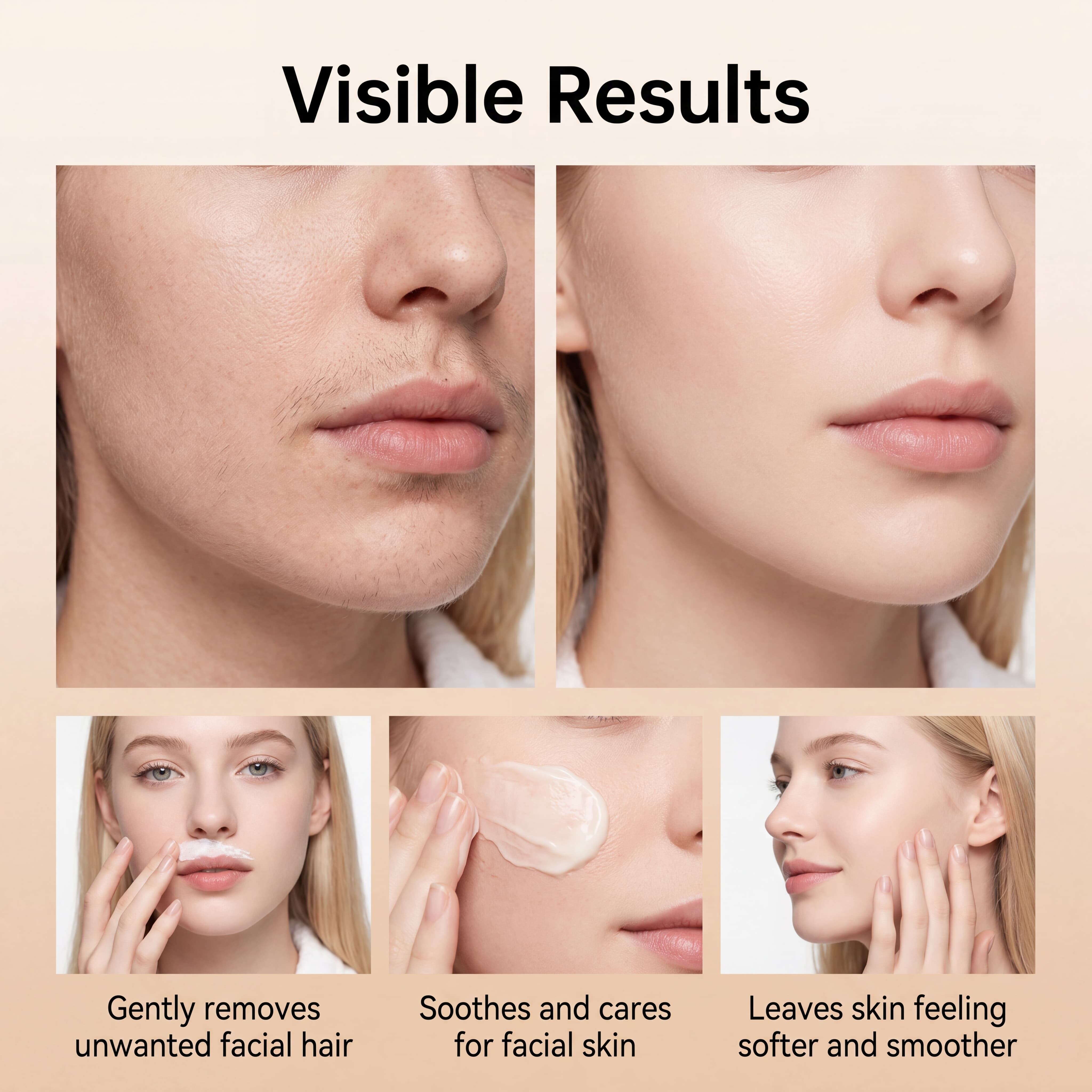 Facial Mild Depilatory Cream Gentle Formula Cleans Facial Downy Hair Leave Skin Delicate Smooth Refreshing