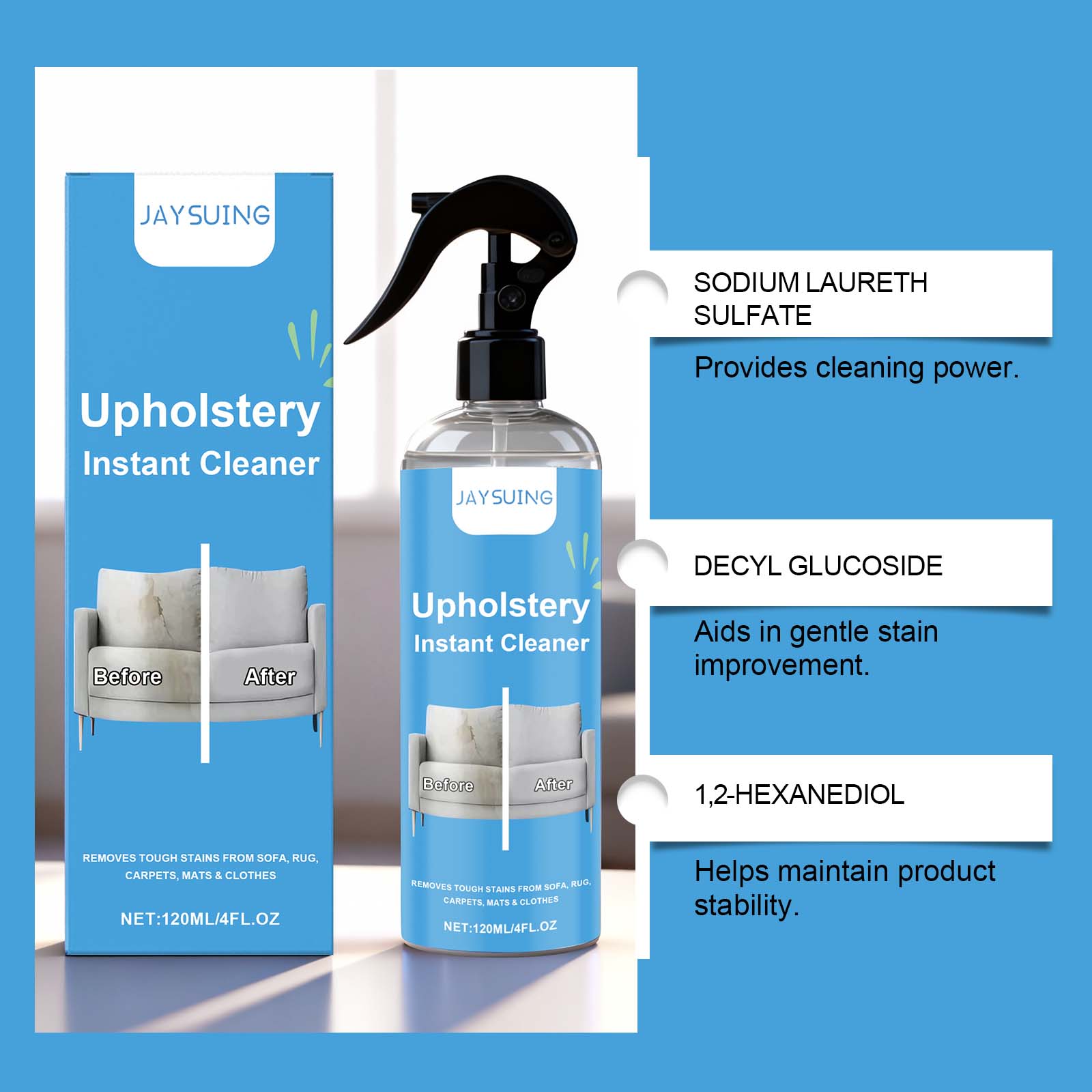Fabric Cleaner Spray For Sofa Carpet And Upholstery Stain Removal Home Use