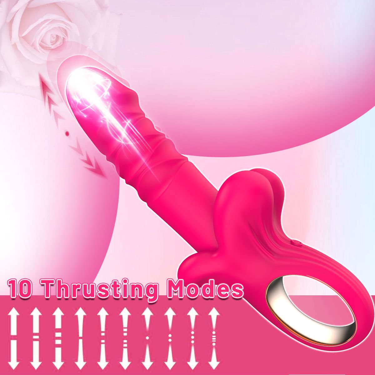 (Rose Red) Adult Sex Toy Masturbator Massagers Telescopic Vibrator with Automatic Thrusting Female Orgasm Wand Adult Novelty Toy  Big Mouth Design