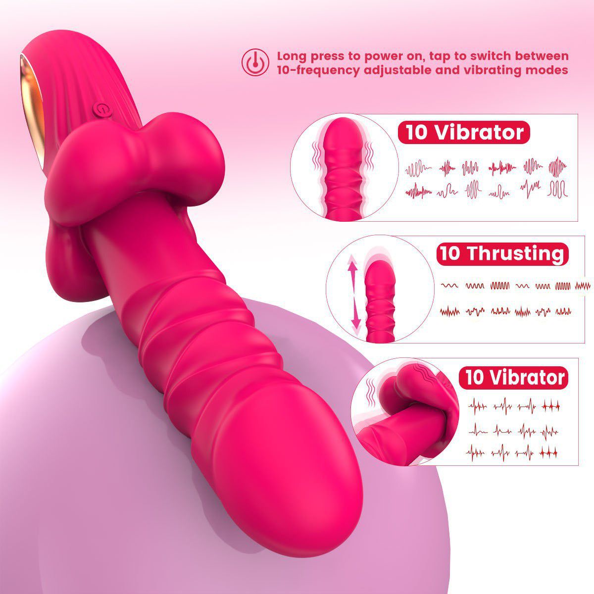 (Rose Red) Adult Sex Toy Masturbator Massagers Telescopic Vibrator with Automatic Thrusting Female Orgasm Wand Adult Novelty Toy  Big Mouth Design