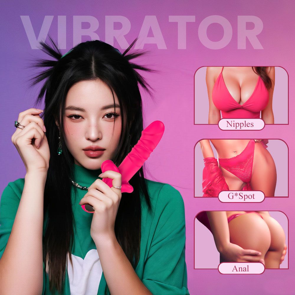 (Rose Red) Adult Sex Toy Masturbator Massagers Telescopic Vibrator with Automatic Thrusting Female Orgasm Wand Adult Novelty Toy  Big Mouth Design