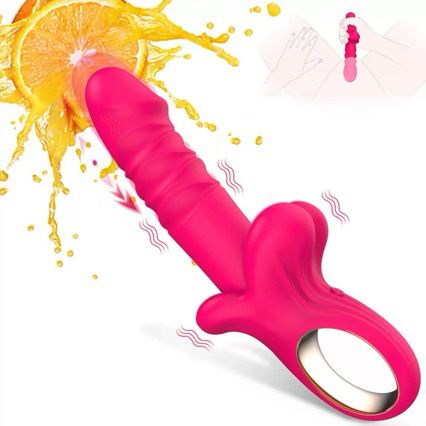 (Rose Red) Adult Sex Toy Masturbator Massagers Telescopic Vibrator with Automatic Thrusting Female Orgasm Wand Adult Novelty Toy  Big Mouth Design