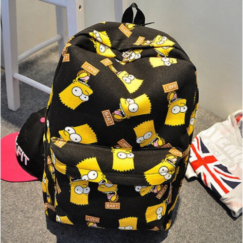 Cartoon The Simpsons Print Backpack Cartoon Doodle Print Canvas Backpack(black)