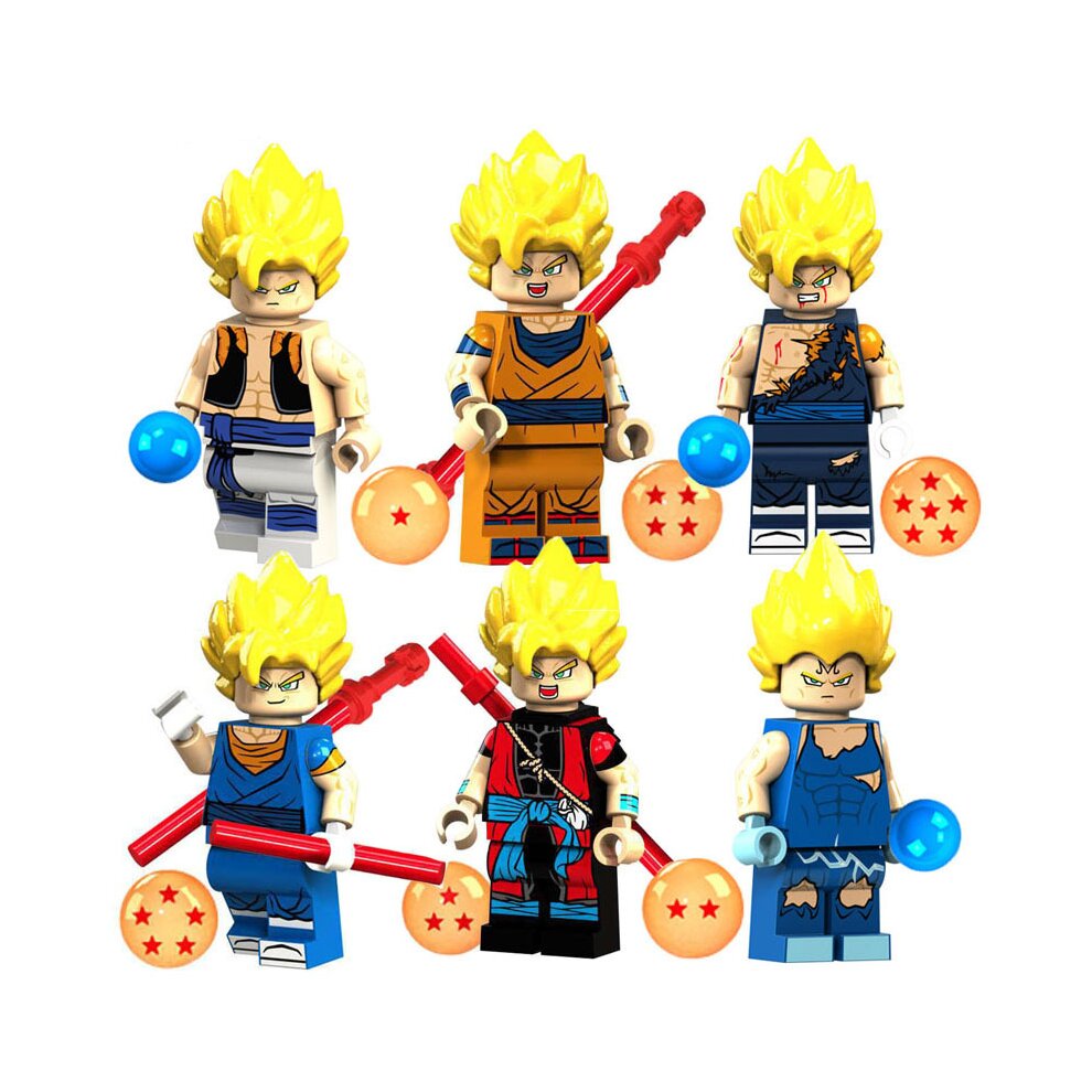 6PCS DRAGON BALL Super Saiyan Sun Wukong Minifigures Compatible Toys Fit Lego