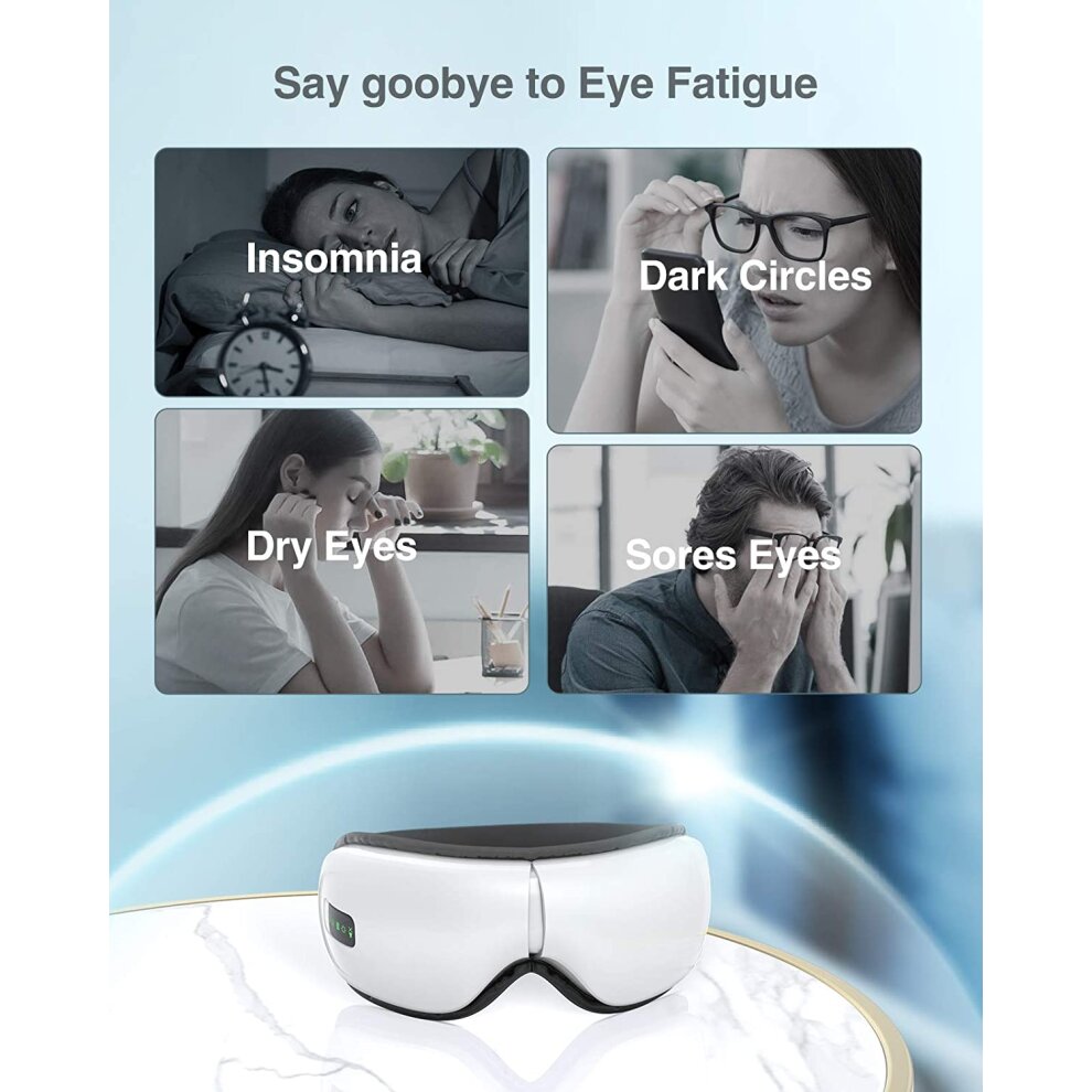 Eye Massager with Heat Vibration Rechargeable Foldable Air Compression Wireless Bluetooth Music for Relax and Reduce Eye Strain Dark Circles Eye Bags Dry Eye Improve Sleep Travel Office Home Car Use