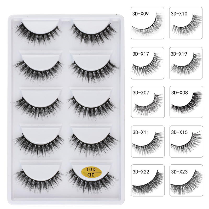 (3D~X01) Mink Eyelashes Natural Long 3D False Lashes Soft Faux Fake Lashes Beauty Makeup Tool Eyelash Extension 10 Pairs