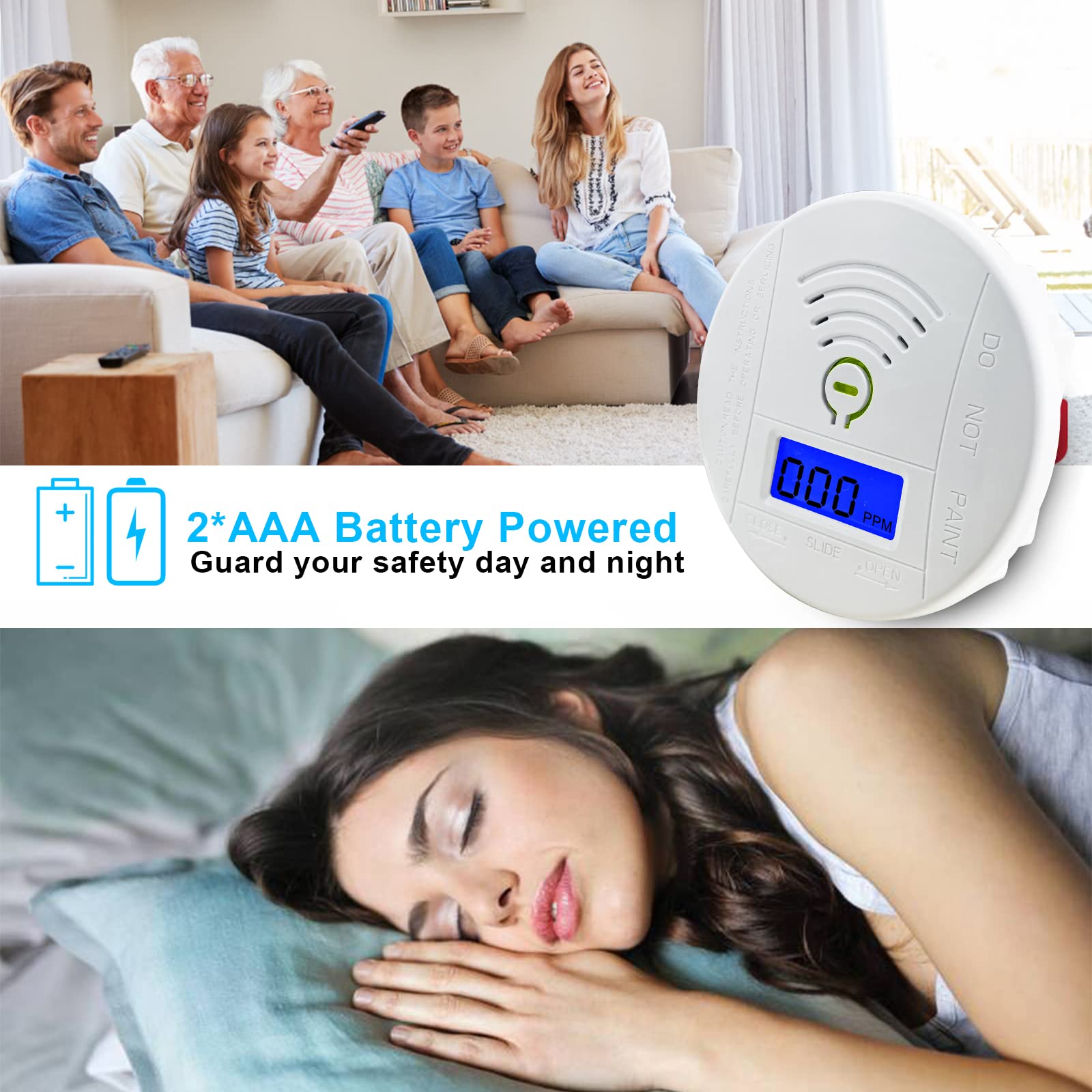Mini Carbon Monoxide Detector,Battery Operated High Accuracy CO Alarm with Sound Warning and Digital LCD Display,Comply with EN 50291-1: 2018