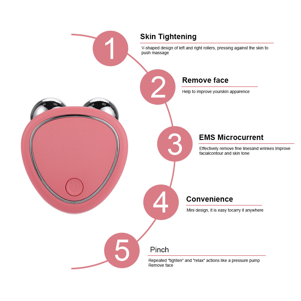 (White) EMS Facial Bear Microcurrent Face Lift Machine Roller Skin Tightening Microcurrent Device Double Rollers Facial Massager Portable
