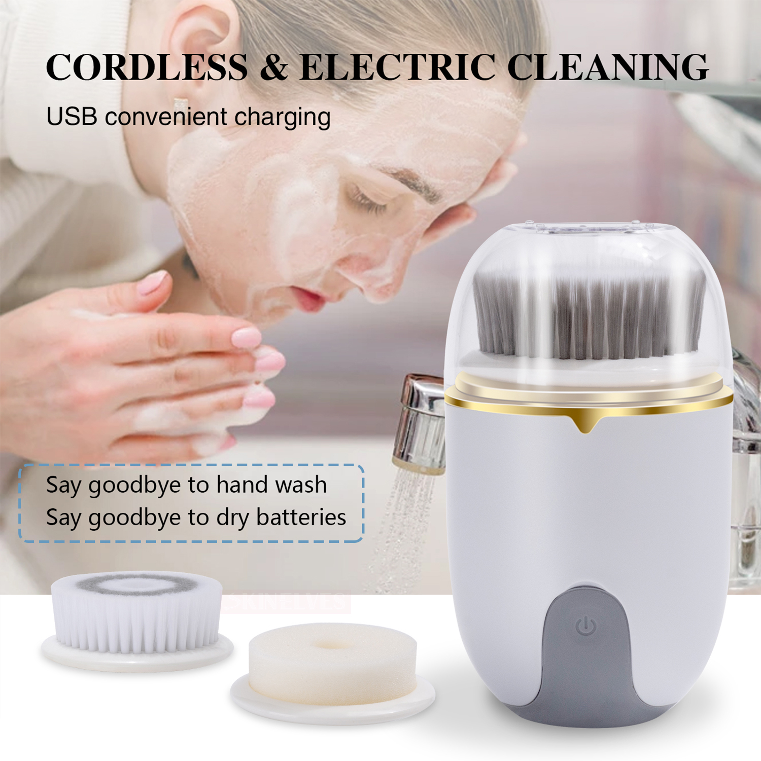 Electric Face Cleanser Waterproof 2 Gears Facial Cleansing Brush Dustproof Multifunction Gentle for Deep Face Skin Care Machine Rotating Tools