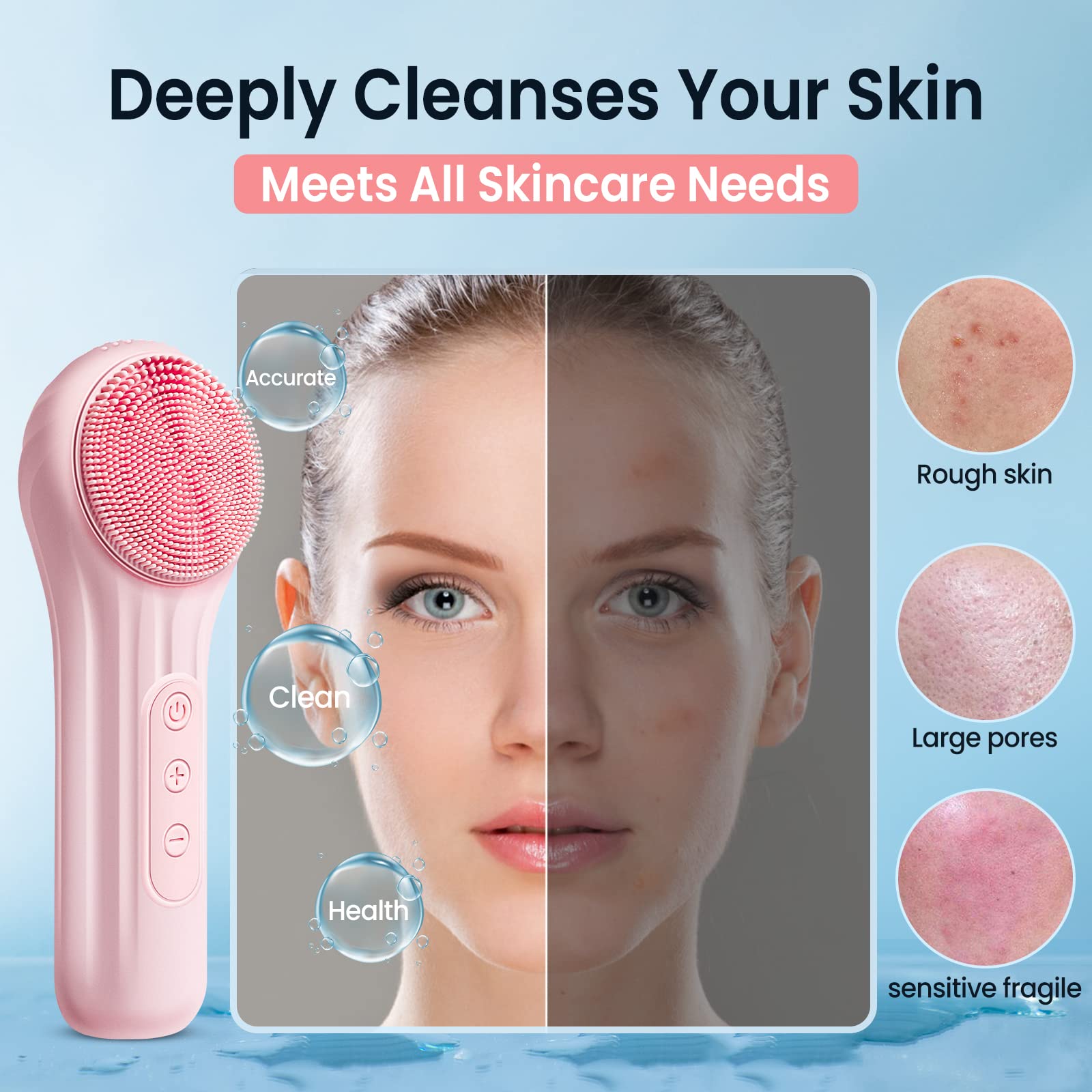 (Purple) Face Scrubber Silicone Electric Facial Cleansing Brush Skincare Tools with Magnet Charger for Deep Cleaning Gentle Exfoliating Massaging